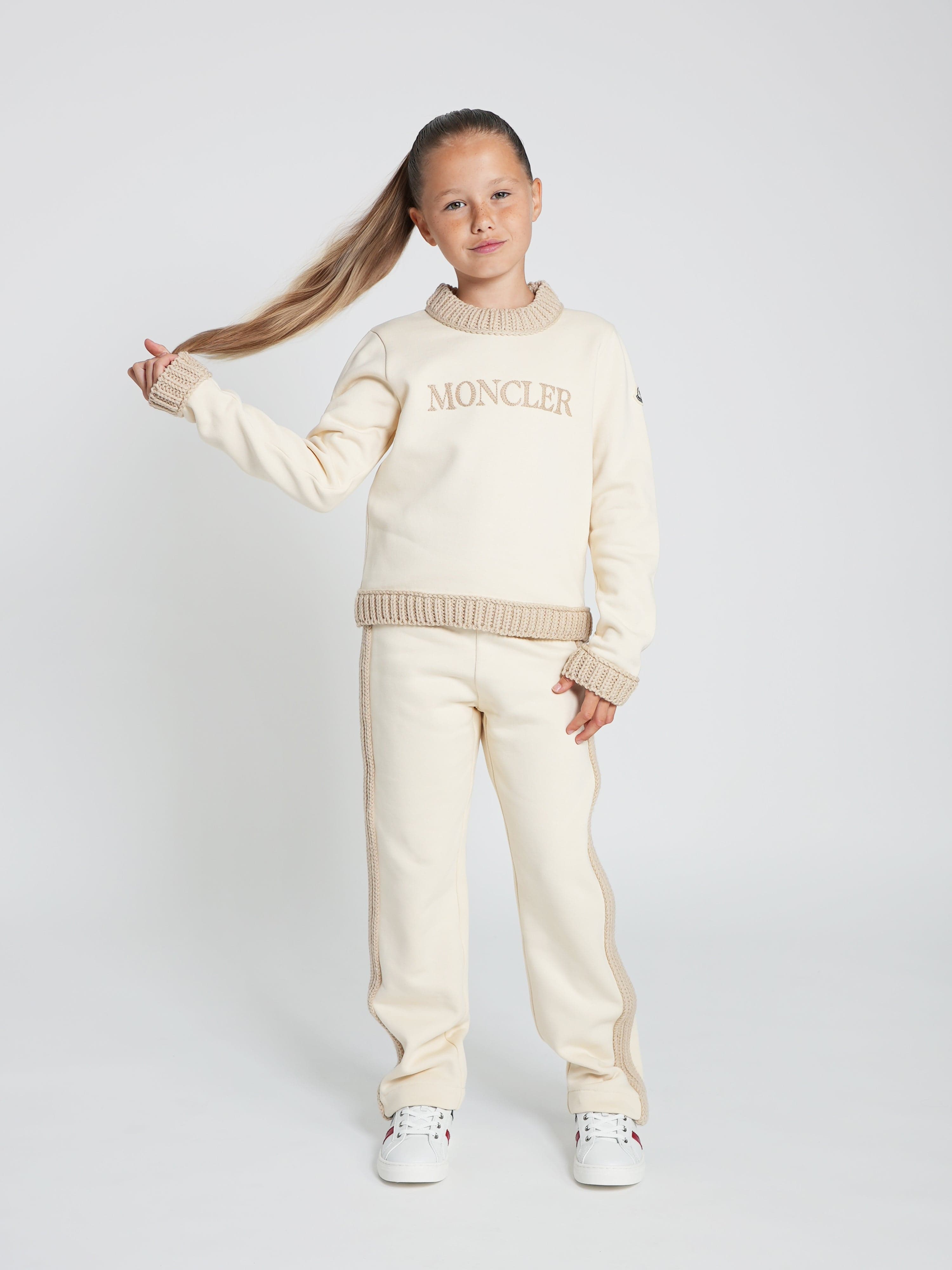 Moncler Enfant Girls Knitted Trouser Set in Ivory