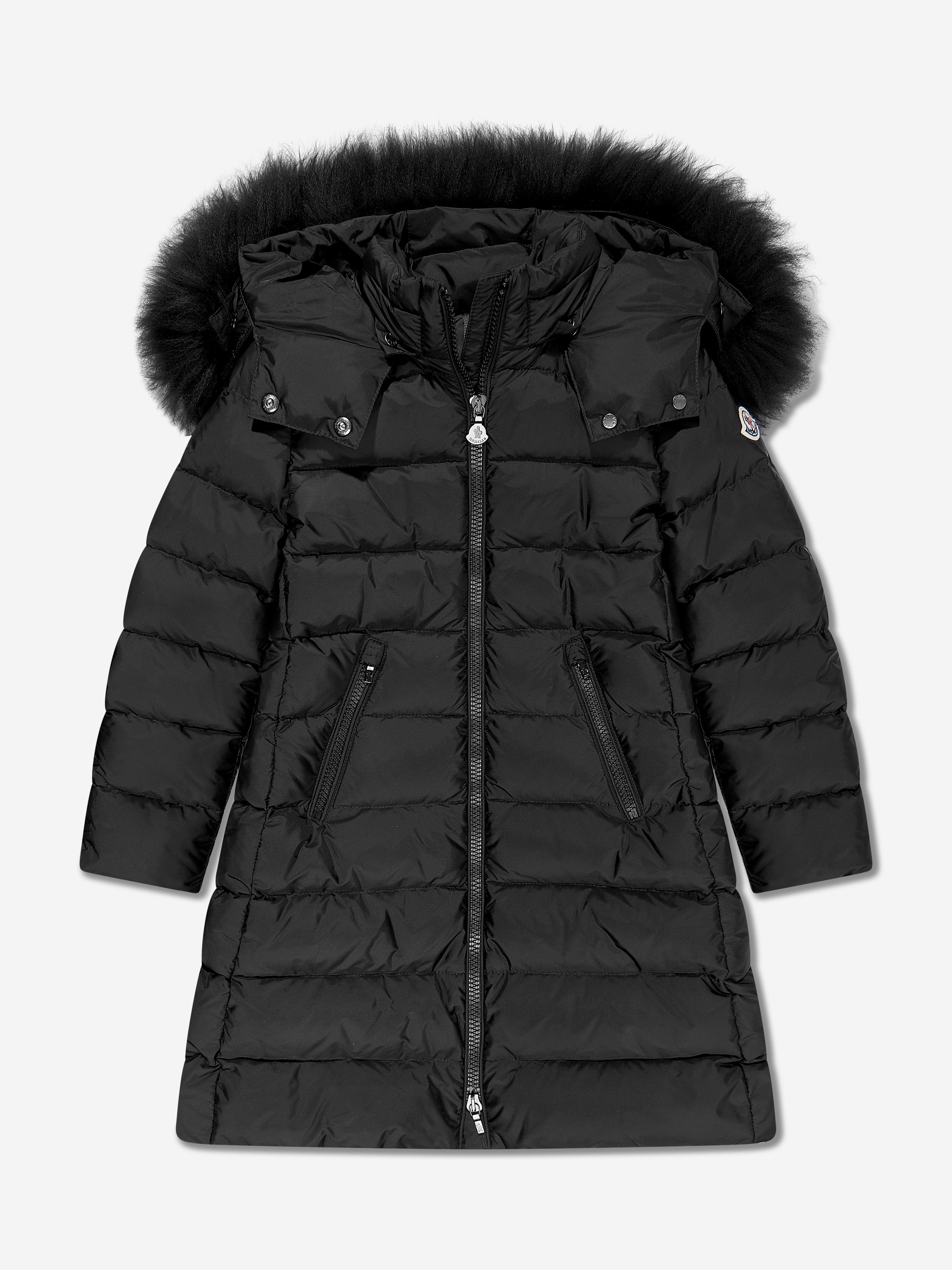 Moncler Enfant Girls Down Padded Abelle Long Coat in Black