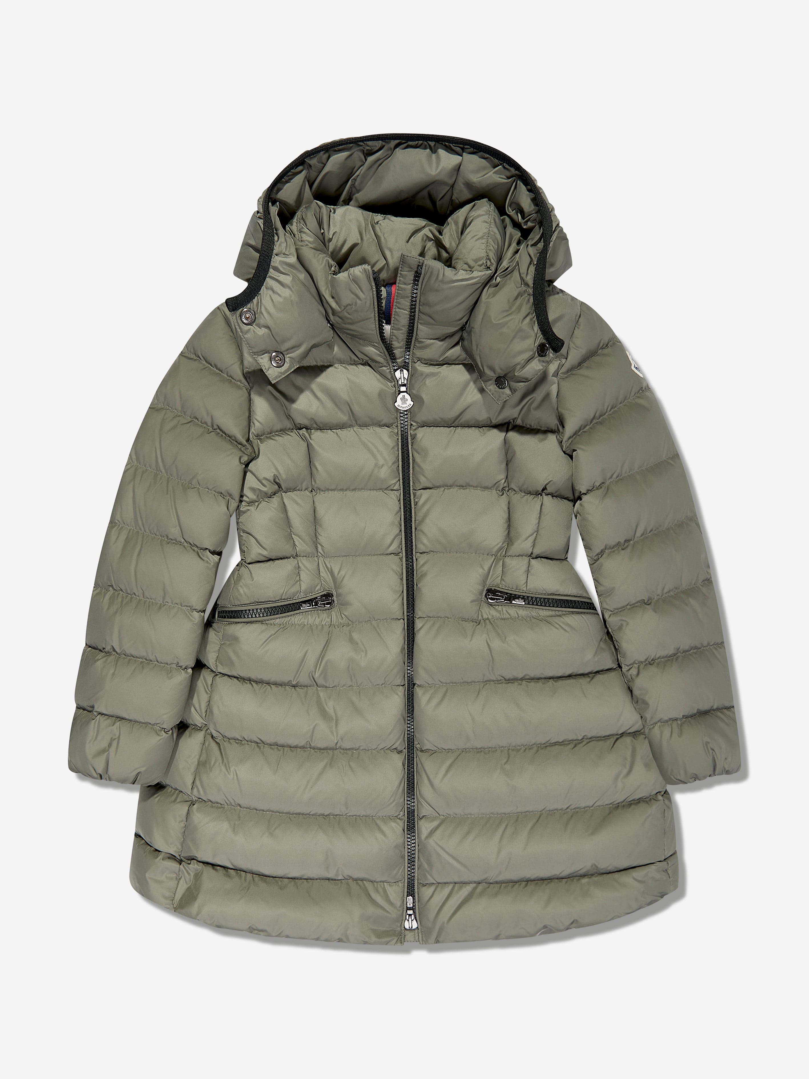 Moncler Enfant Girls Down Padded Charpal Long Coat in Green