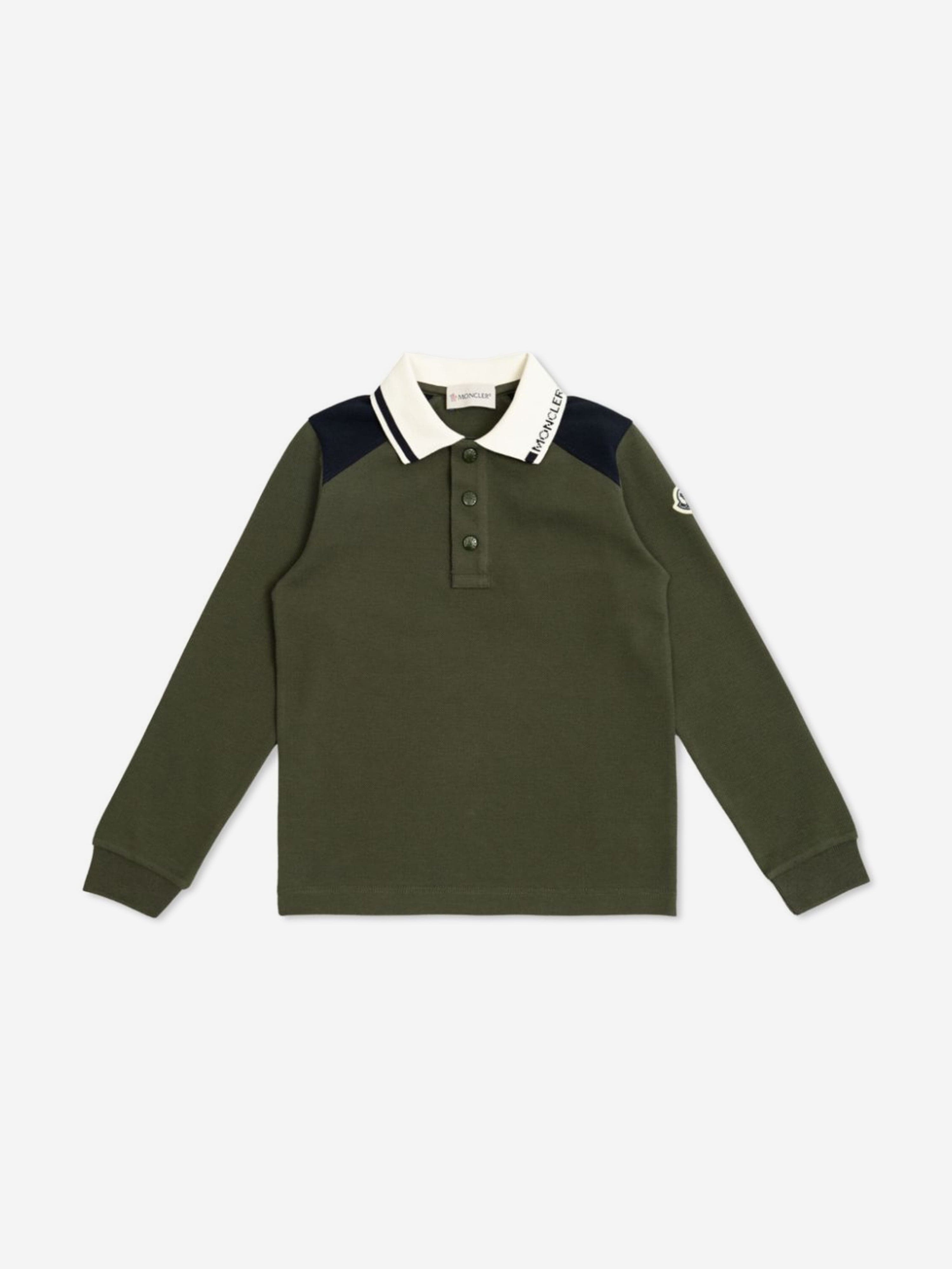 Moncler Enfant Boys Long Sleeve Polo Shirt in Green