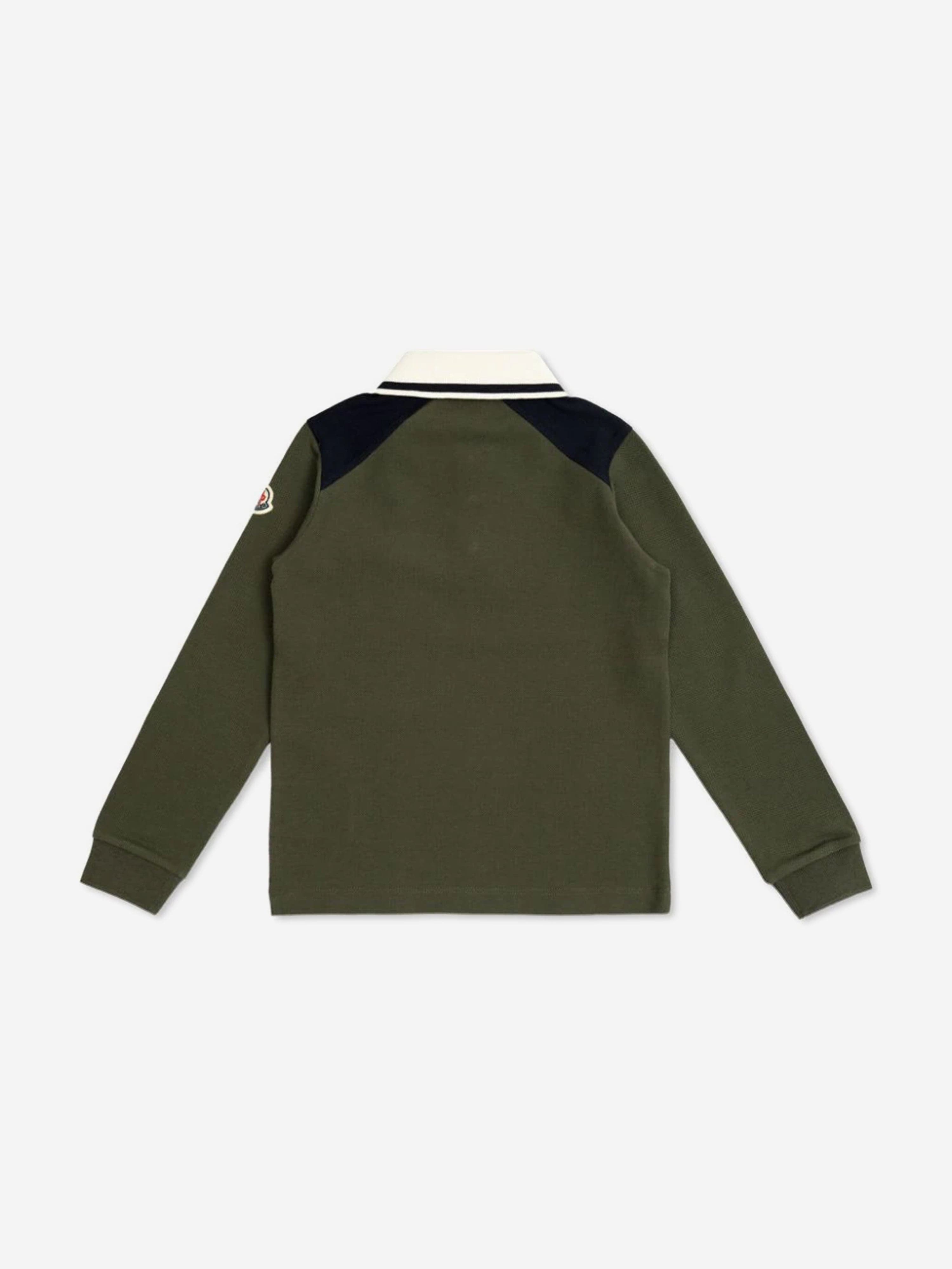 Moncler Enfant Boys Long Sleeve Polo Shirt in Green