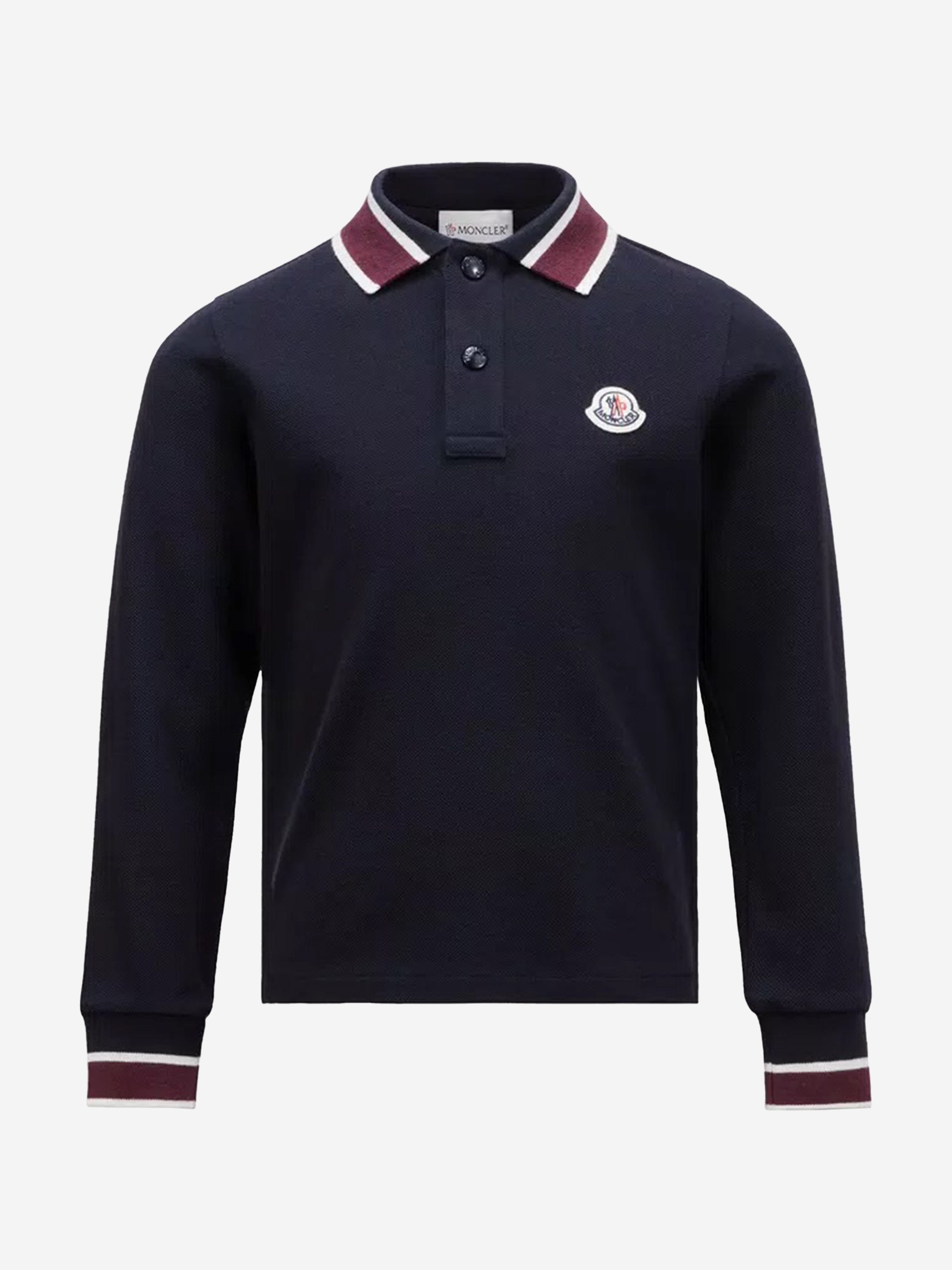 Moncler Enfant Boys Long Sleeve Polo Shirt in Navy