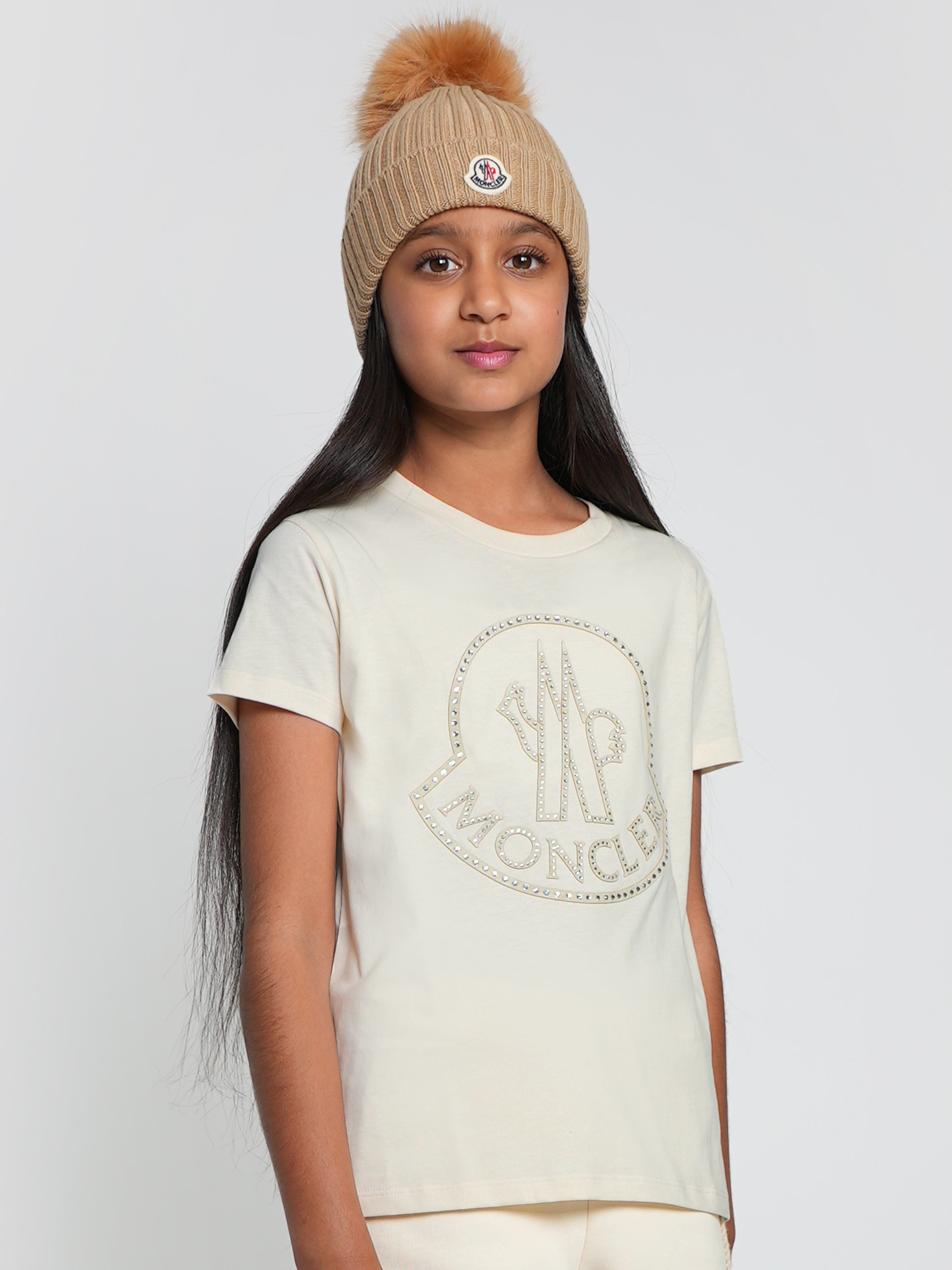 Moncler Enfant Girls Logo T-Shirt in Ivory