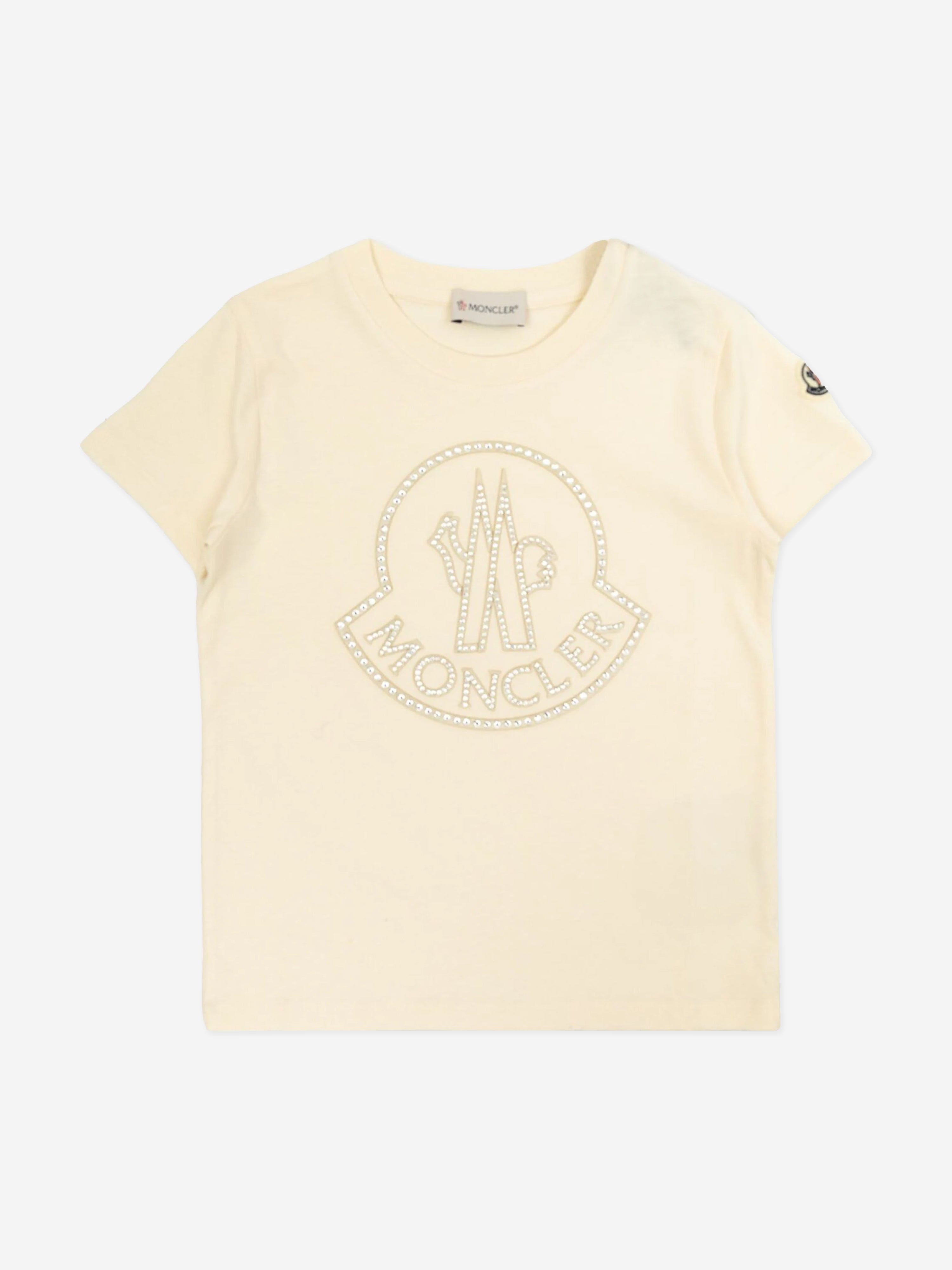 Moncler Enfant Girls Logo T-Shirt in Ivory