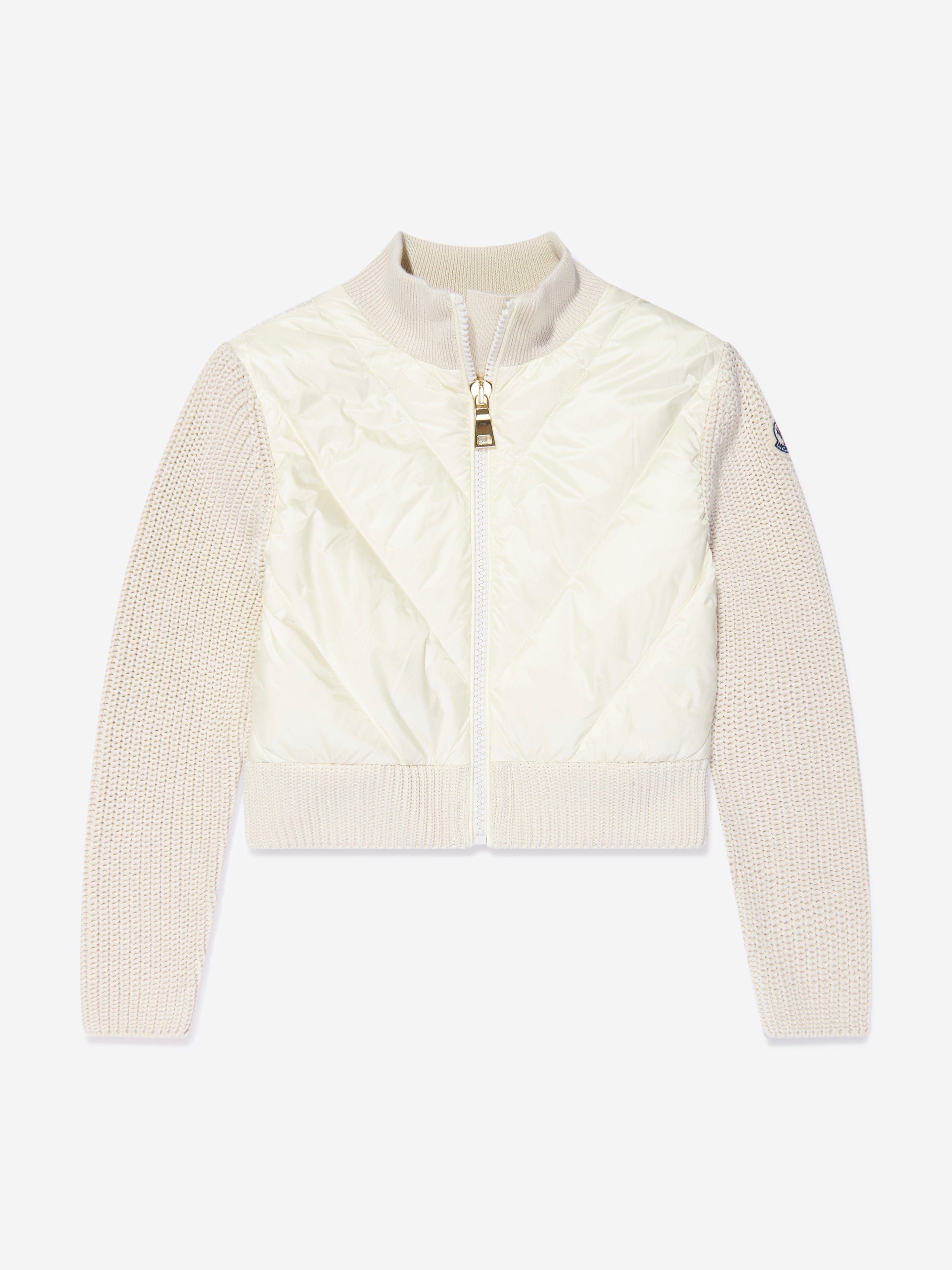 Moncler Enfant Girls Down Padded Zip Up Cardigan in Cream