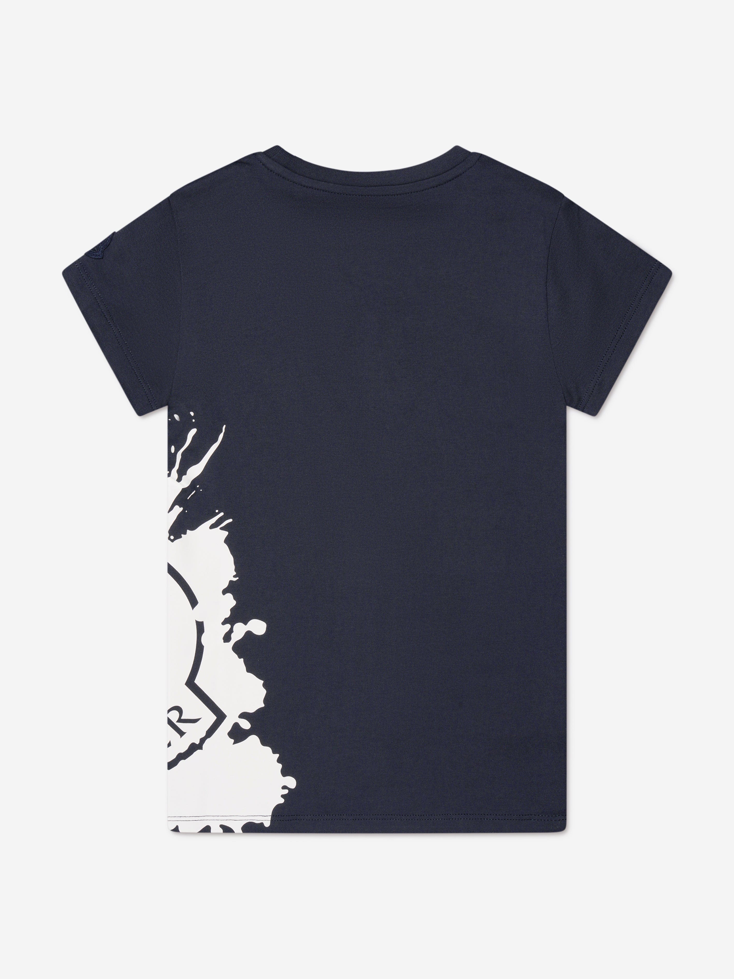 Moncler Enfant Girls Logo Print T-Shirt in Navy