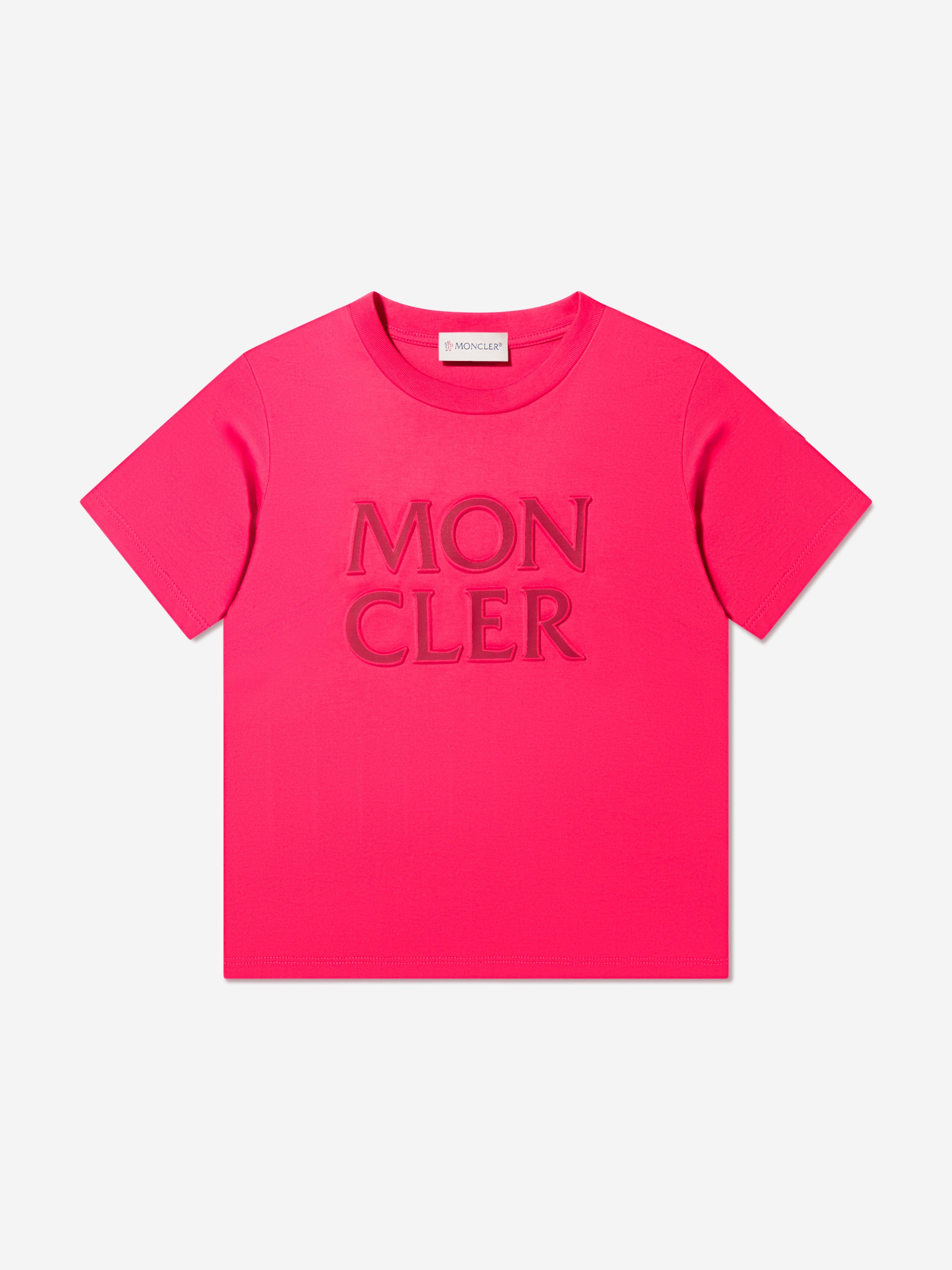 Moncler Enfant Girls Logo Print T-Shirt in Pink