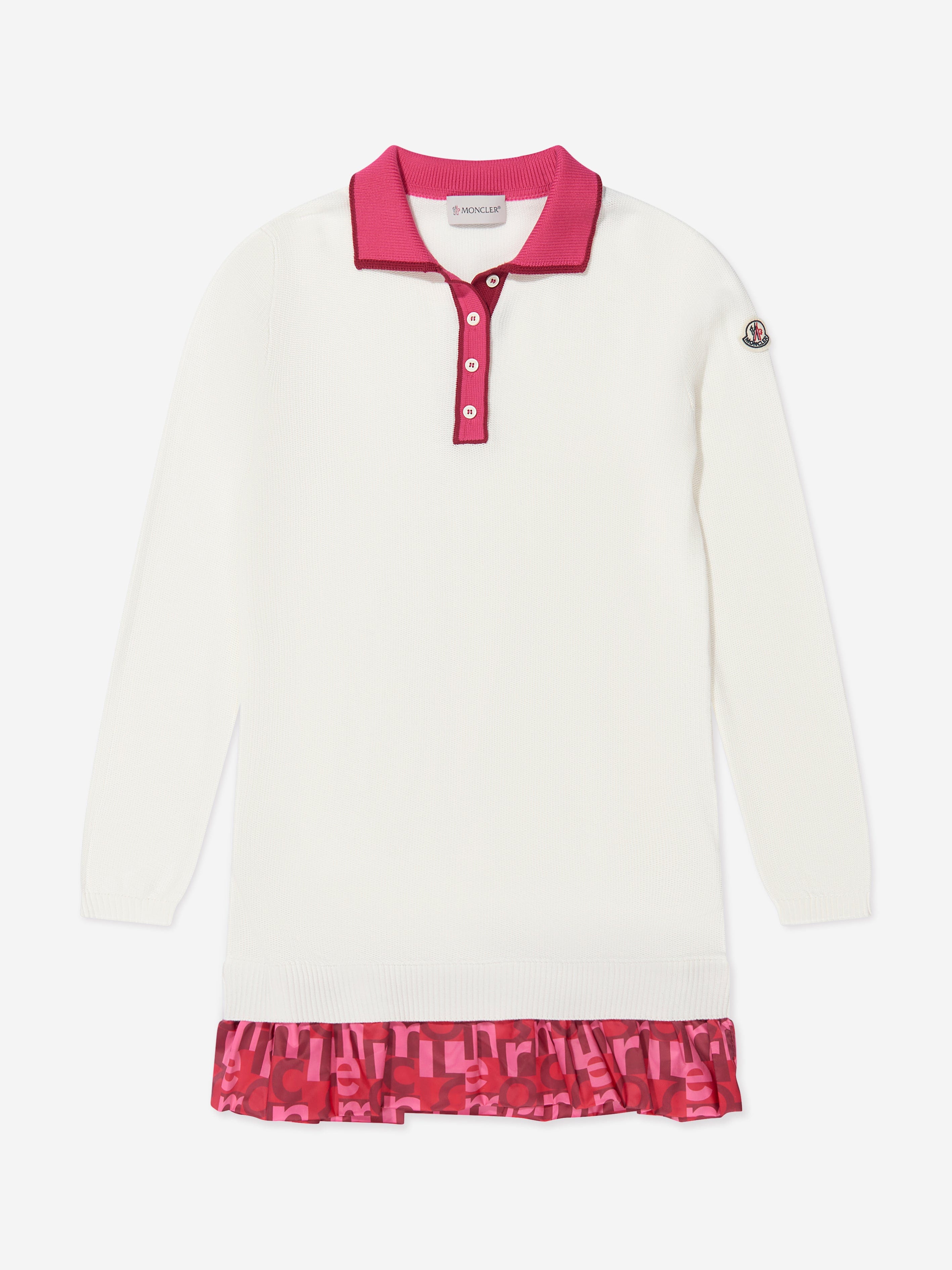 Moncler Enfant Girls Long Sleeve Polo Dress in White