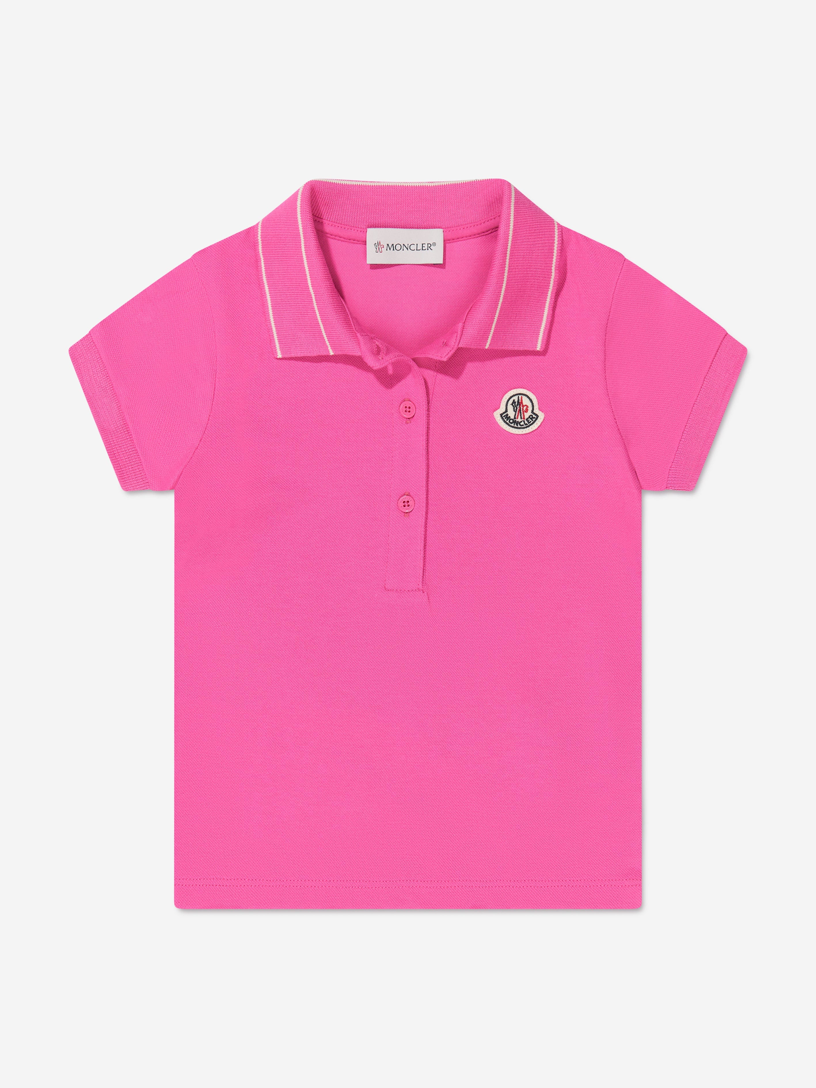 Moncler Enfant Girls Logo Polo Shirt in Pink