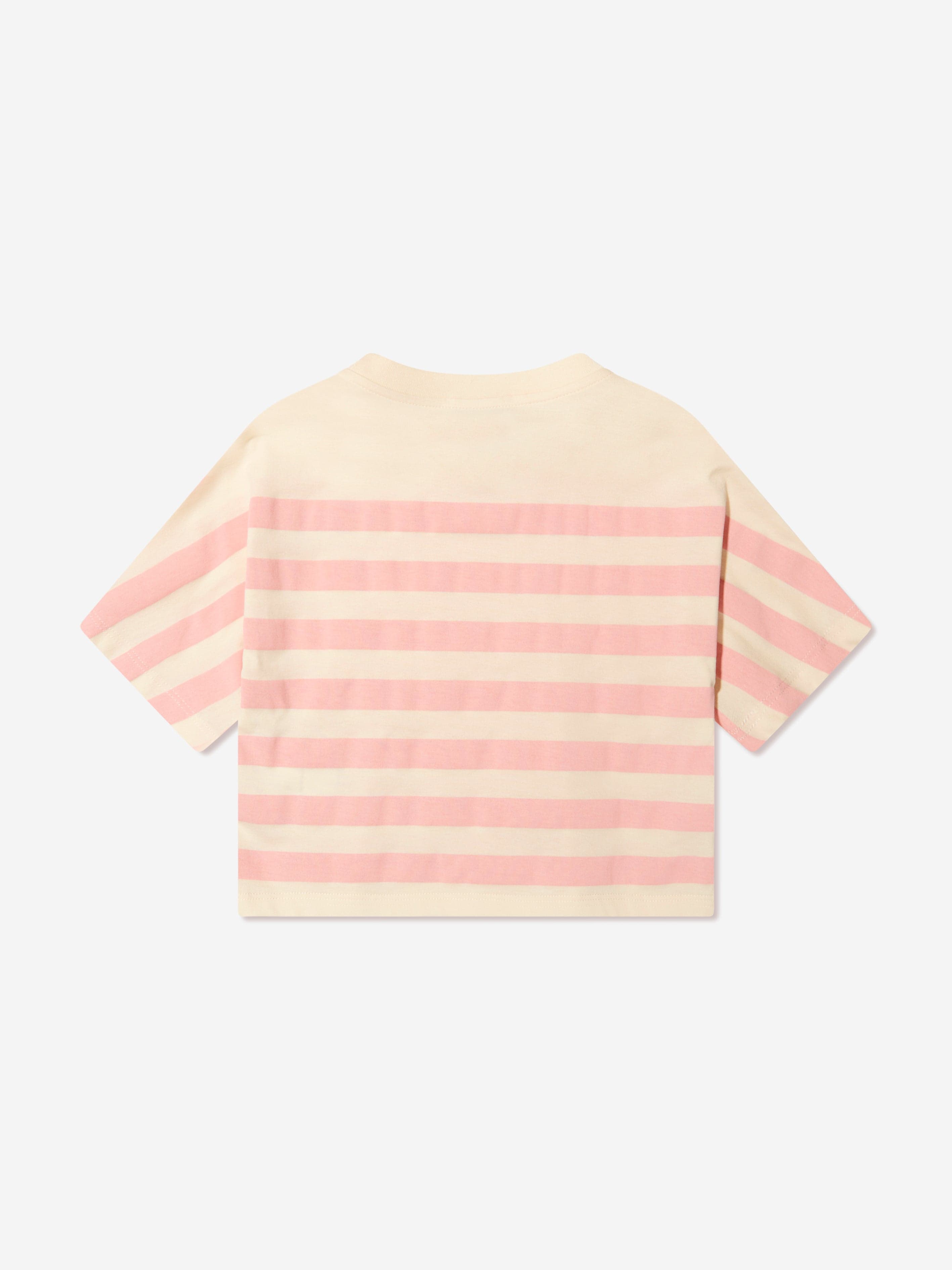 Moncler Enfant Girls Striped Logo T-Shirt in Cream