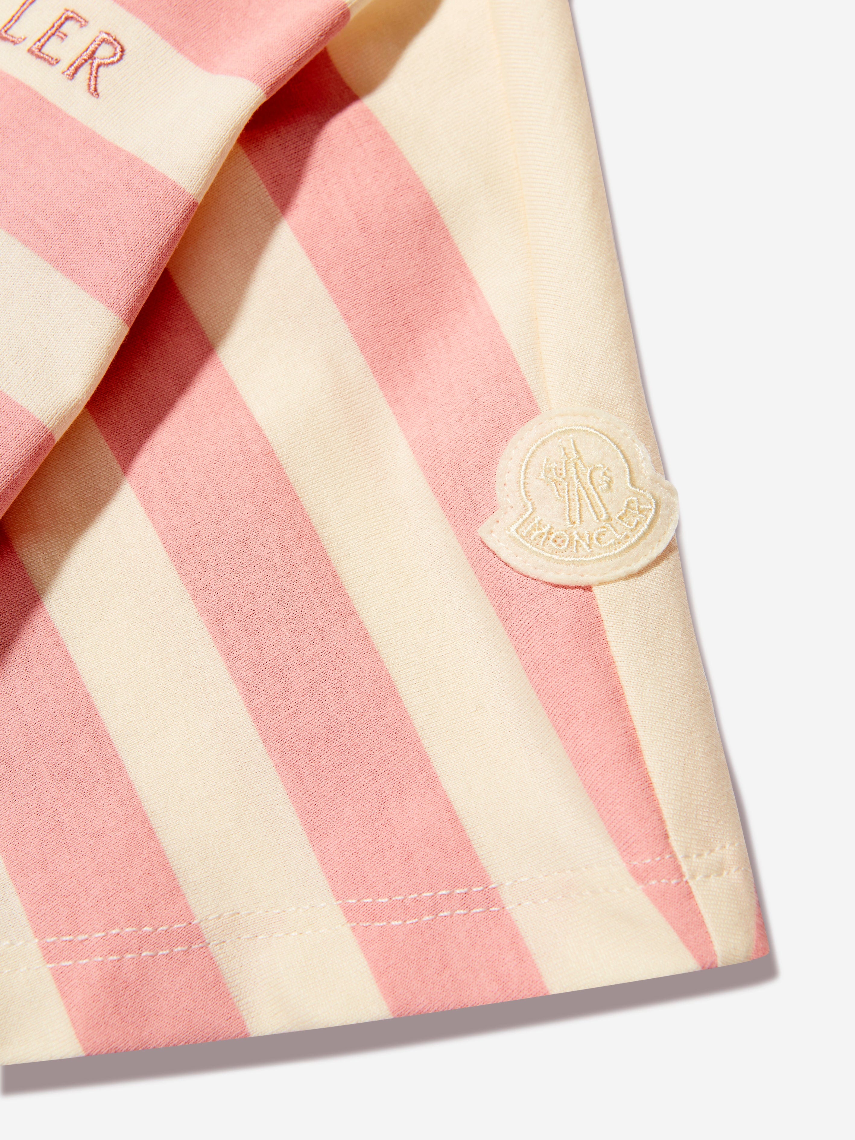 Moncler Enfant Girls Striped Logo T-Shirt in Cream