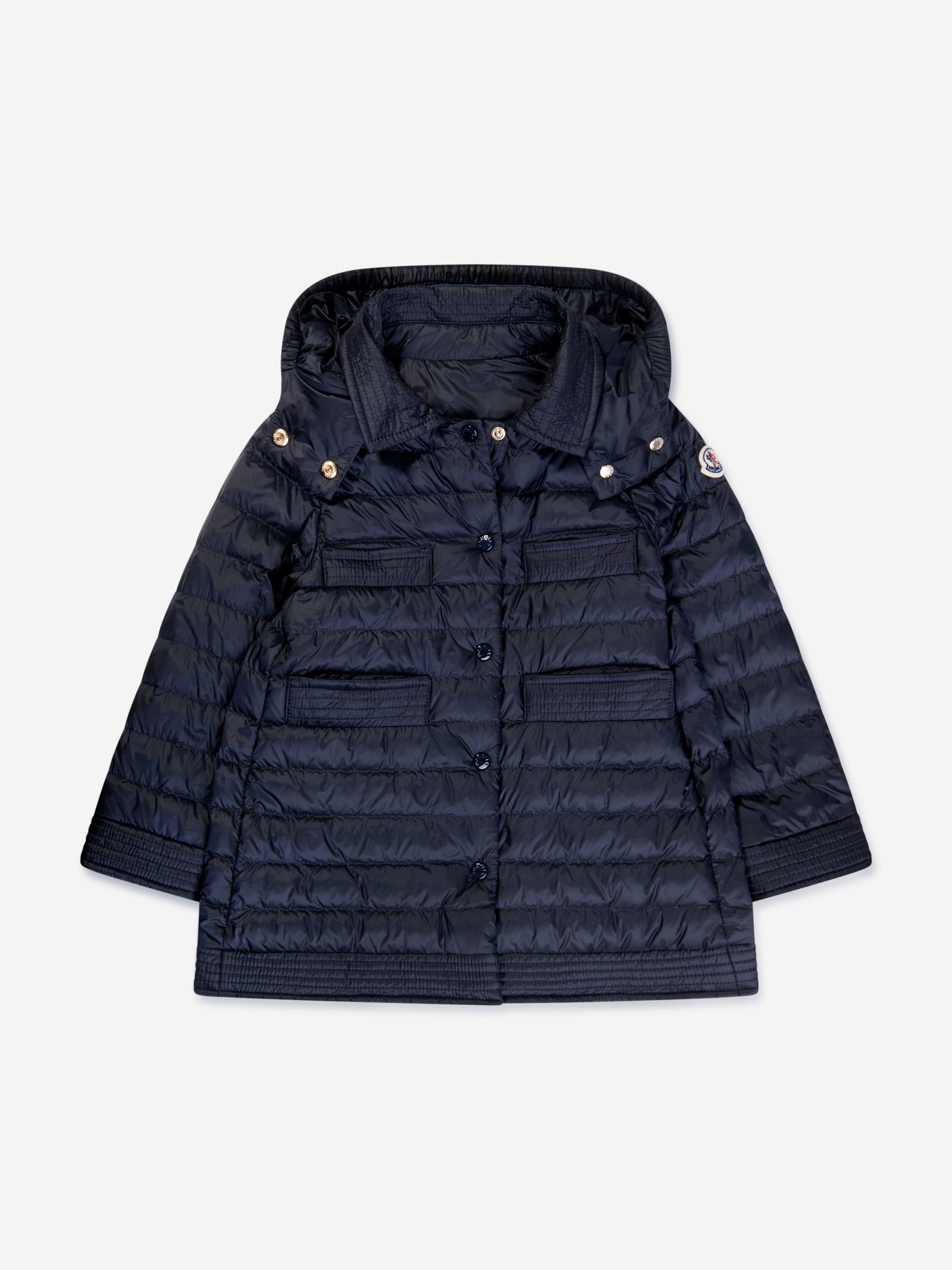 Moncler Enfant Girls Down Padded Manas Long Coat in Navy