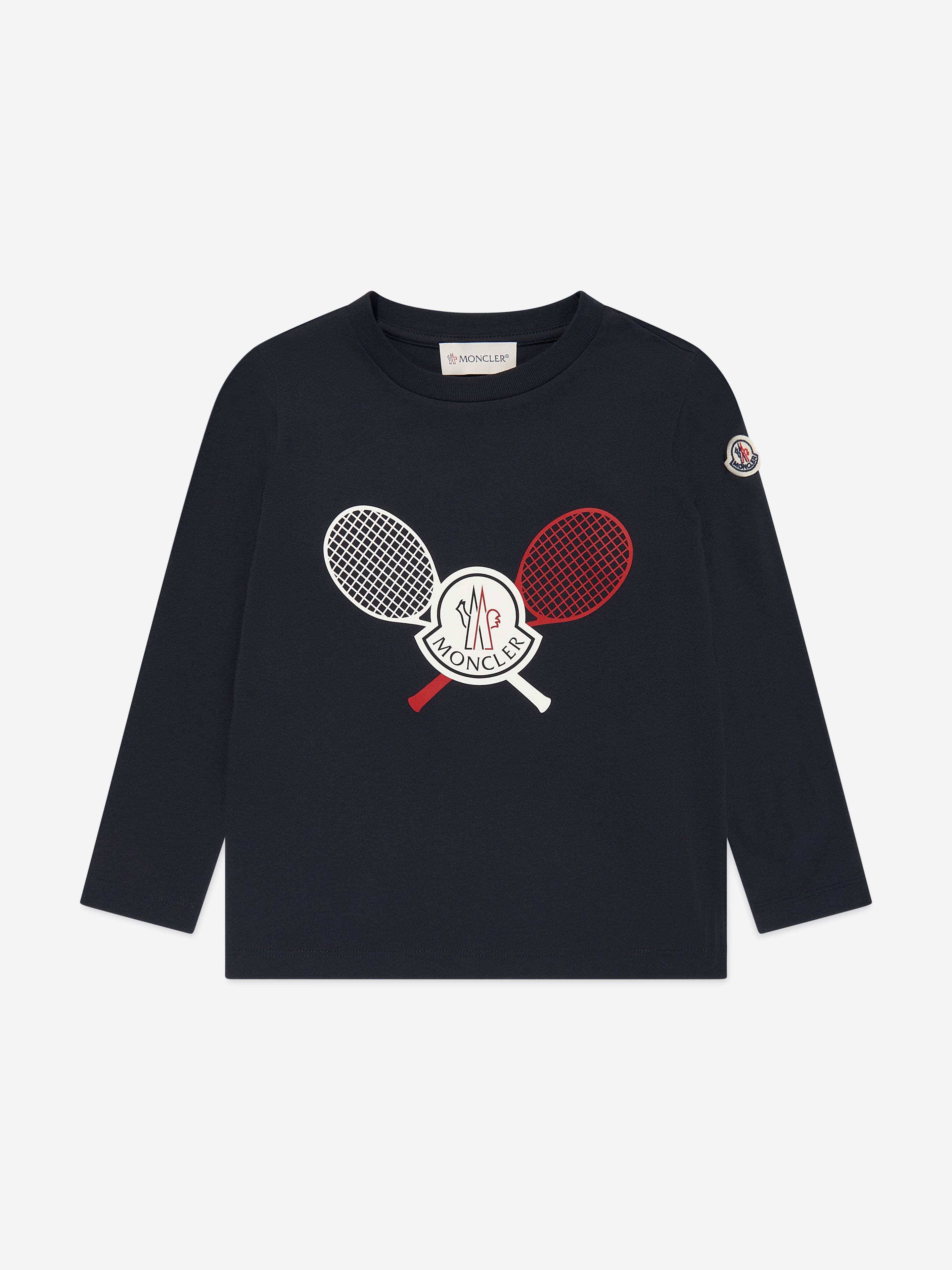 Moncler Enfant Boys Tennis Logo Long Sleeve T-Shirt in Navy