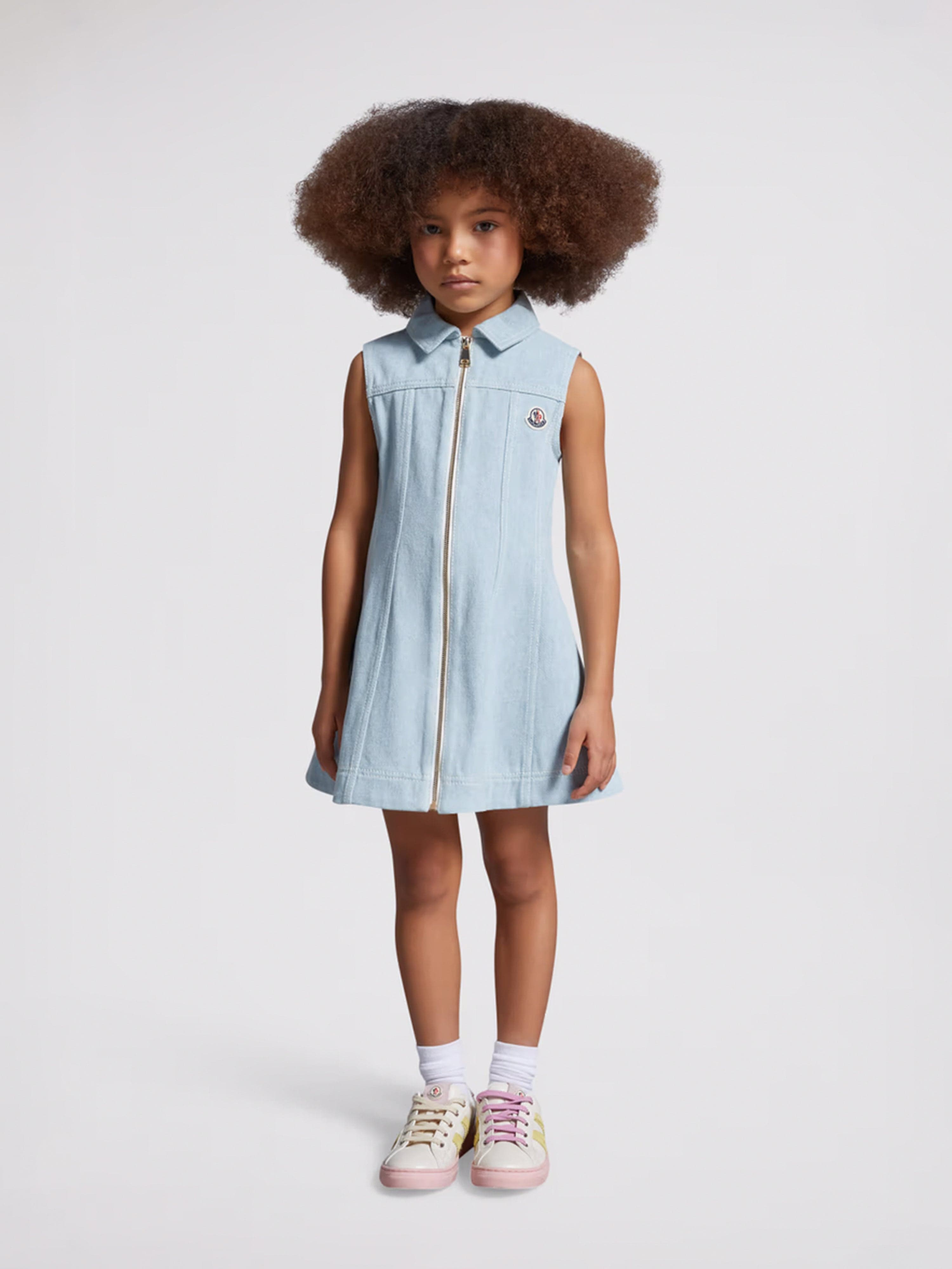 Moncler Enfant Girls Sleeveless Denim Zip Dress in Blue