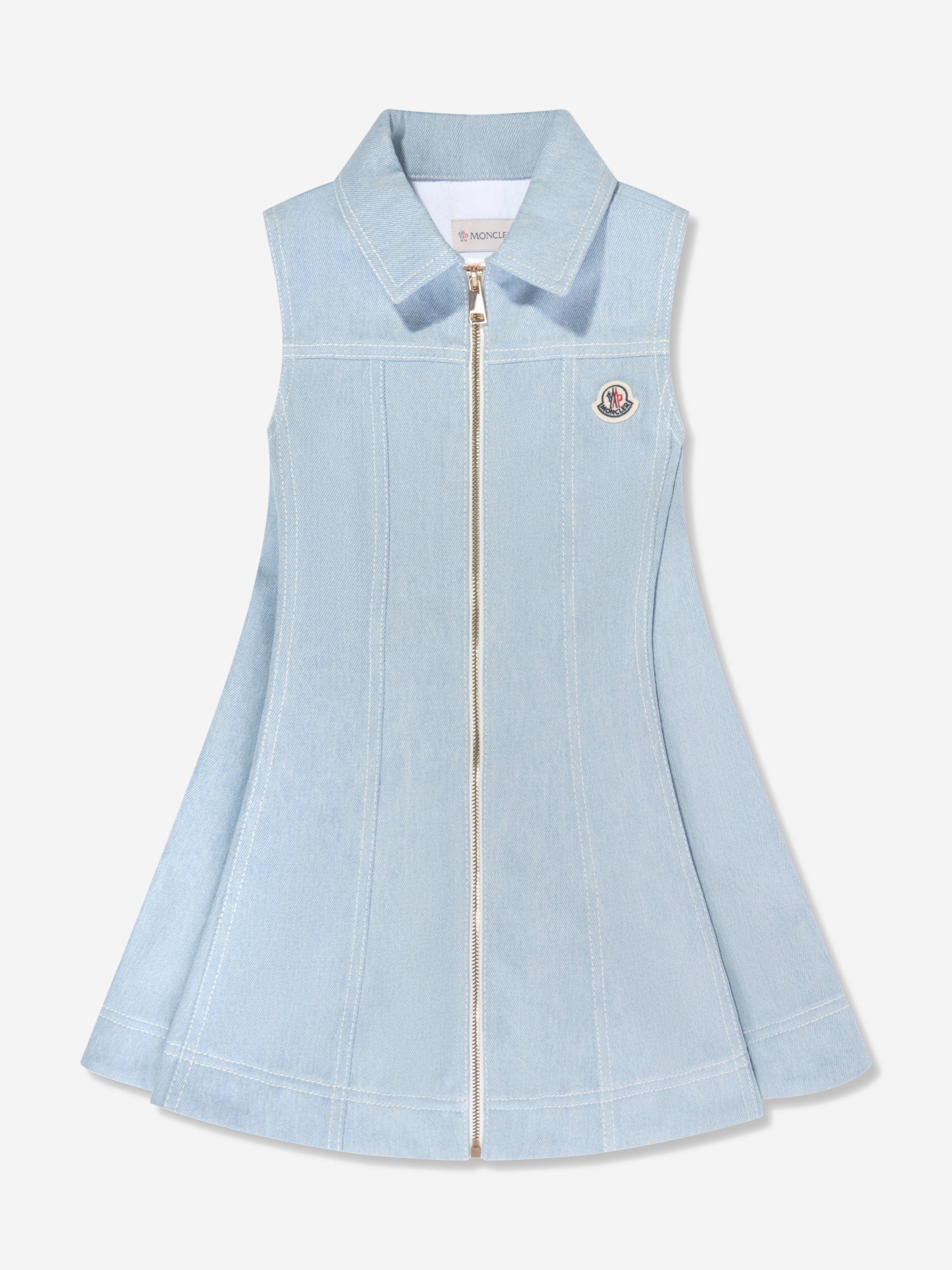 Moncler Enfant Girls Sleeveless Denim Zip Dress in Blue