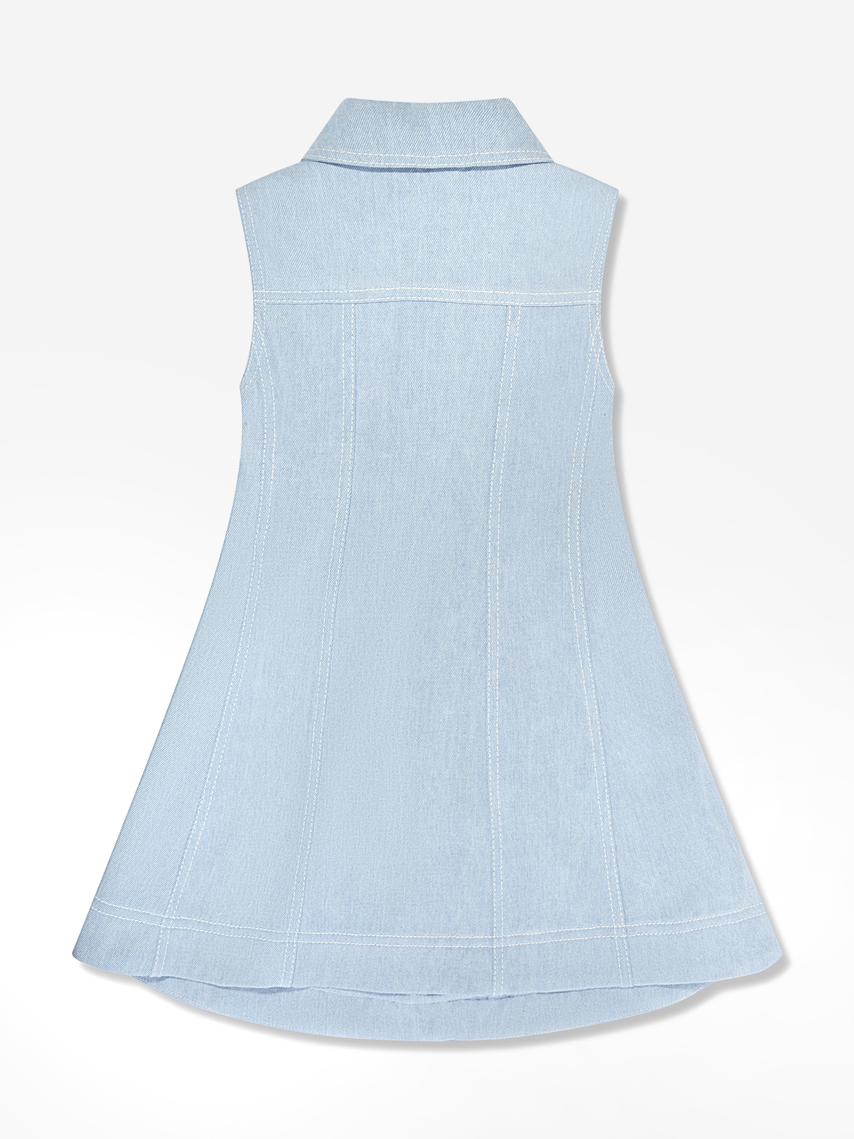 Moncler Enfant Girls Sleeveless Denim Zip Dress in Blue