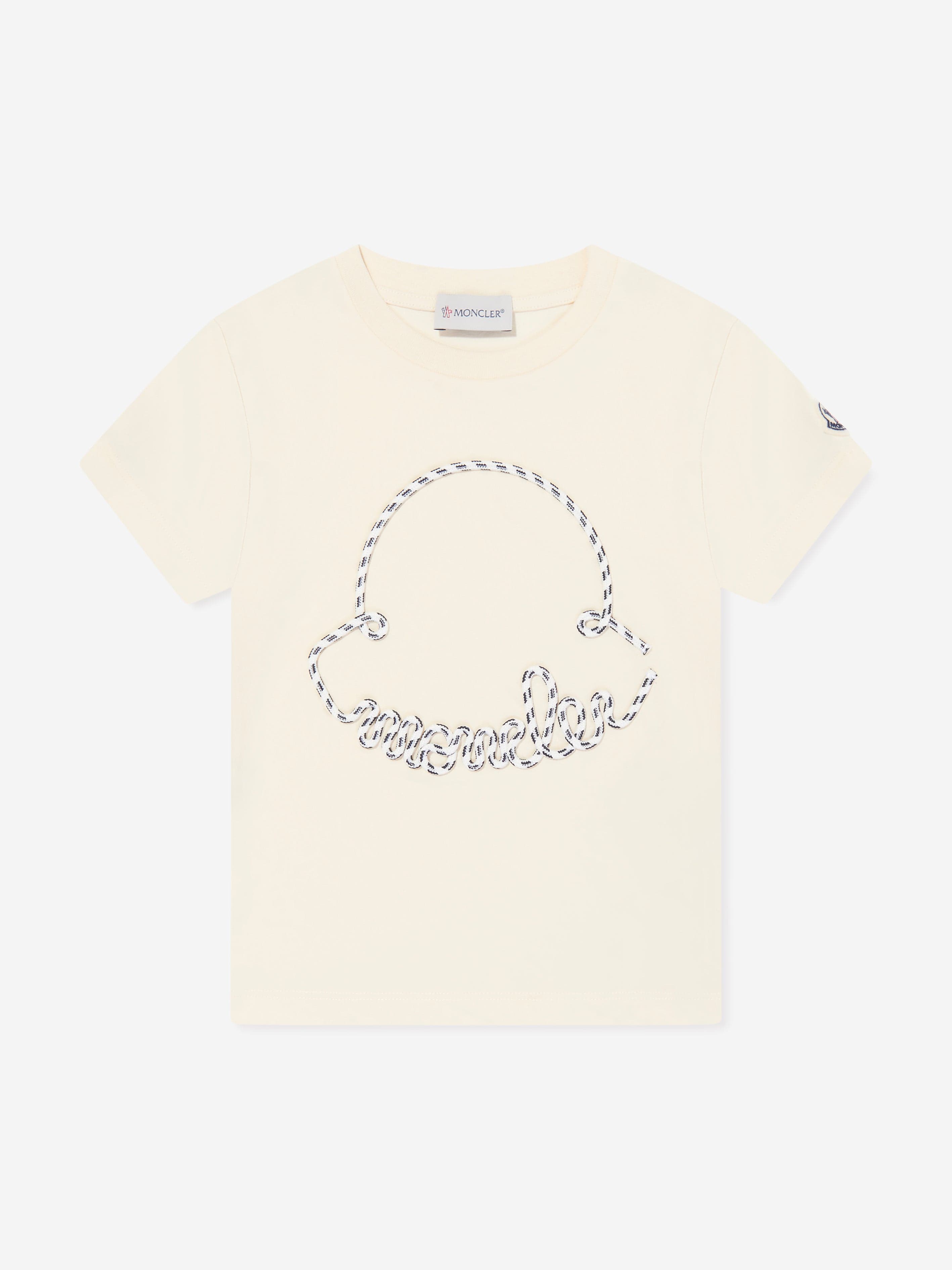 Moncler Enfant Girls Embroidered Logo T-Shirt in Ivory