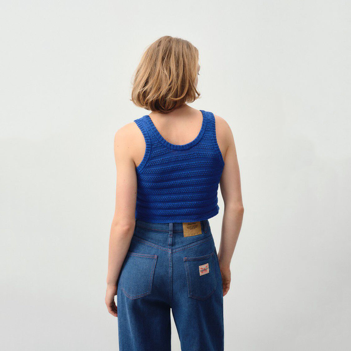 Women Blue Cotton Knit Vest