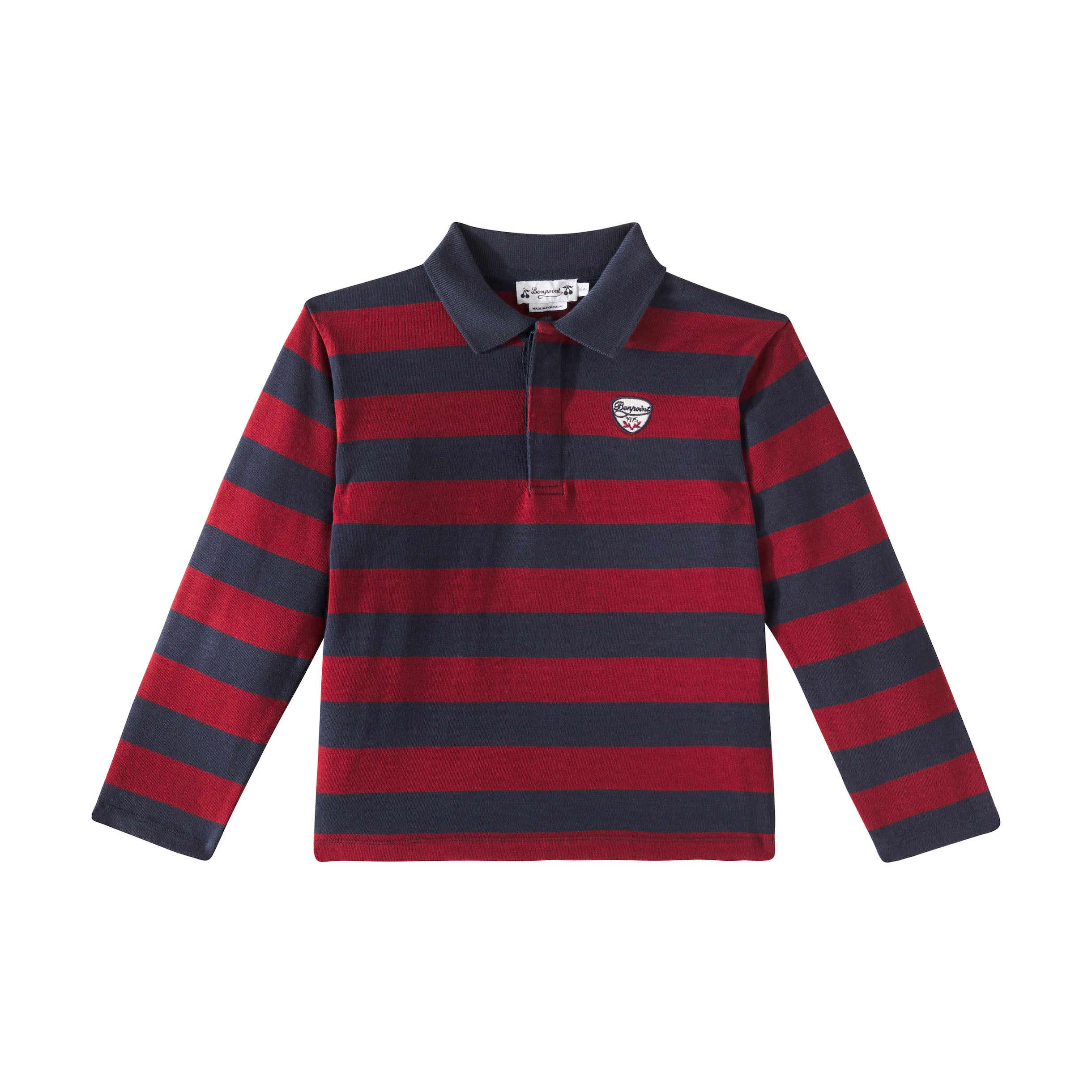 Boys Wine Red Stripes Cotton Polo Shirt