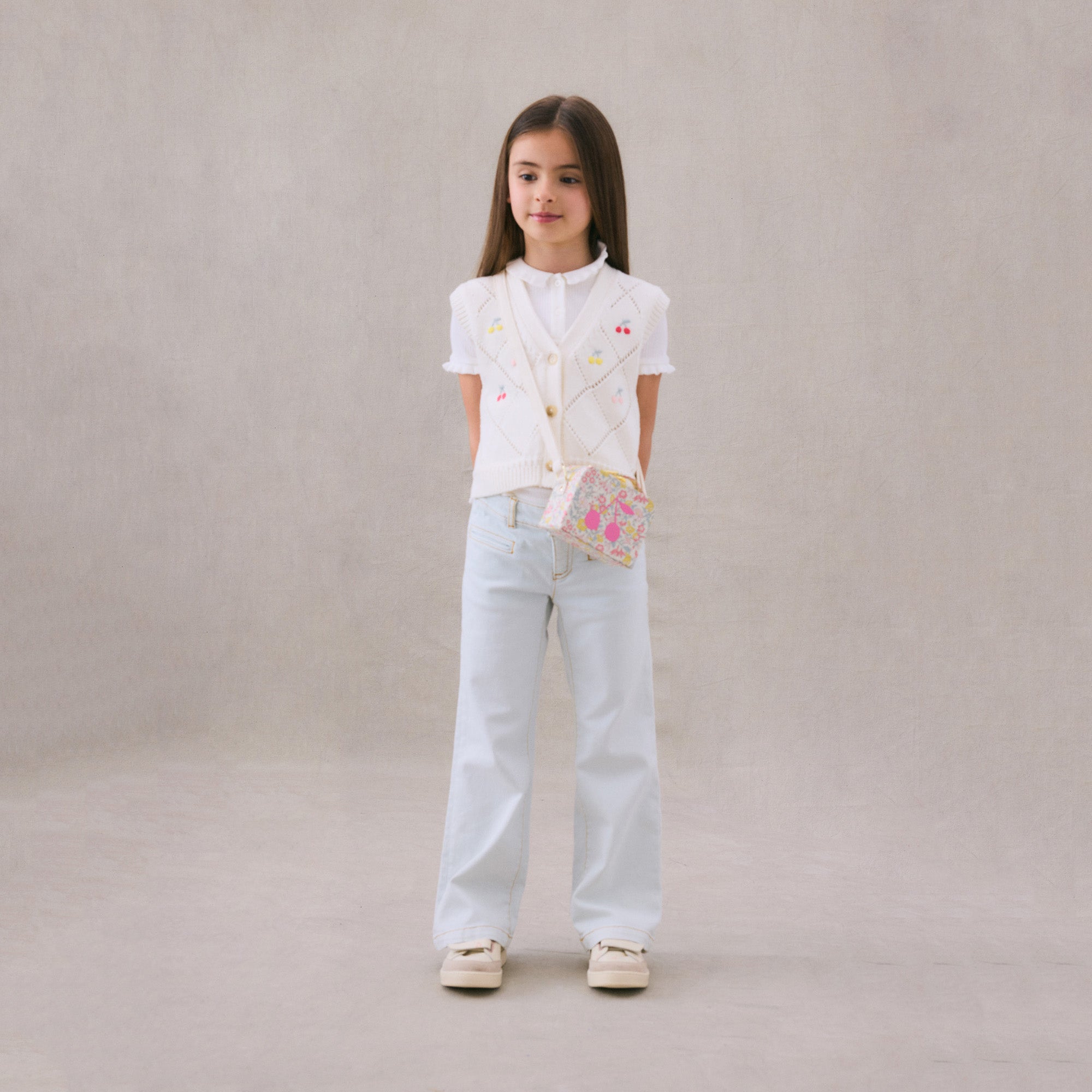 Girls White Embroidered Cotton Gilet