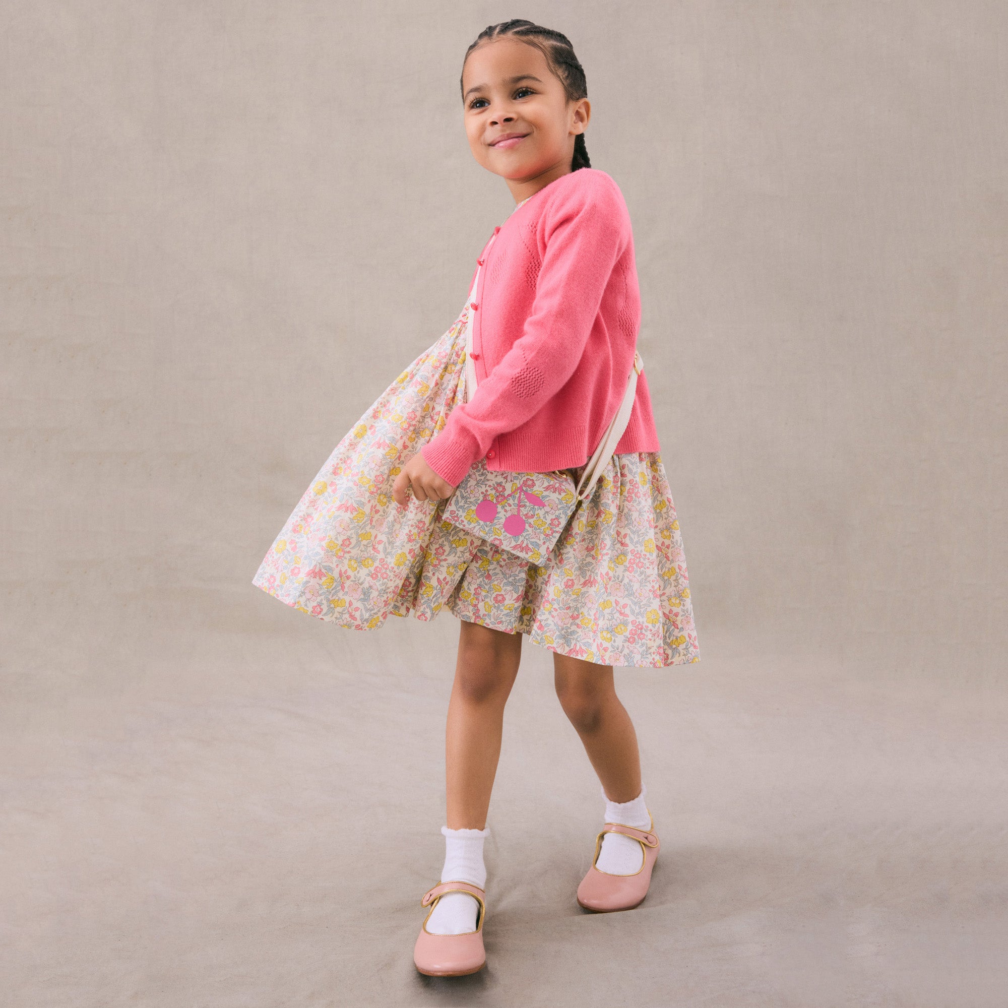 Girls Pink Floral Cotton Dress