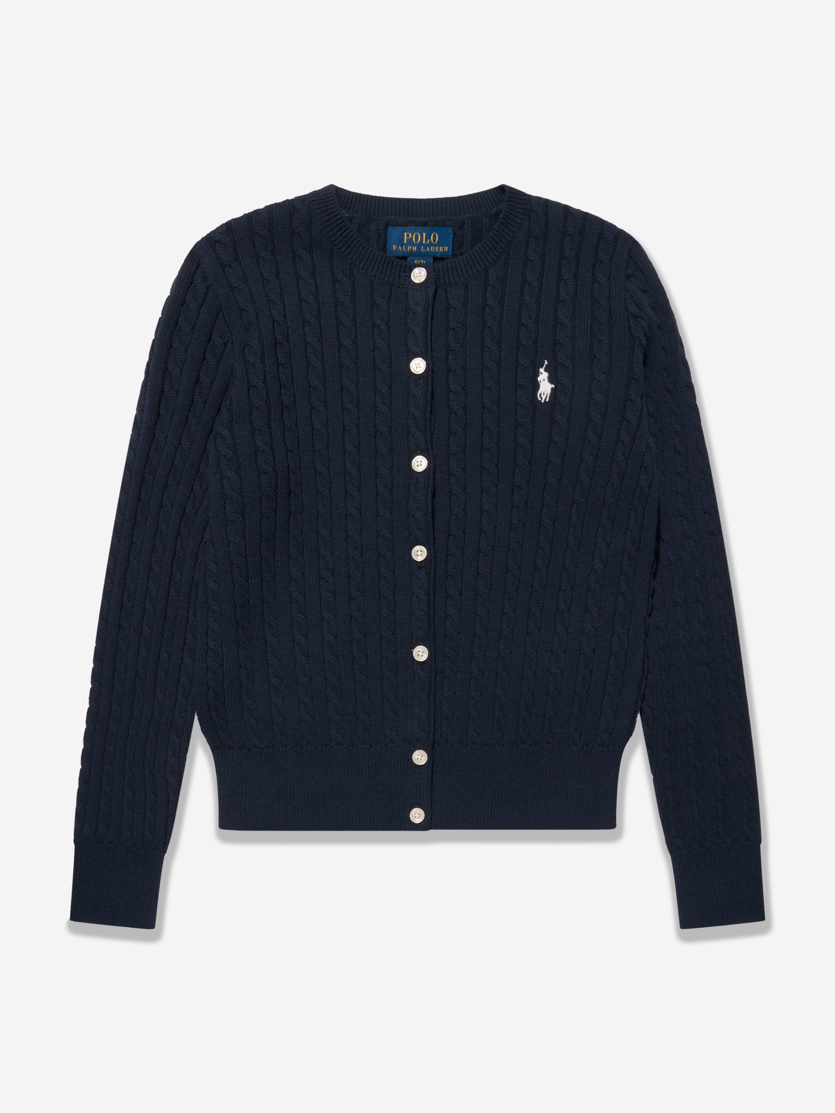 Girls Cable Knit Cardigan in Navy