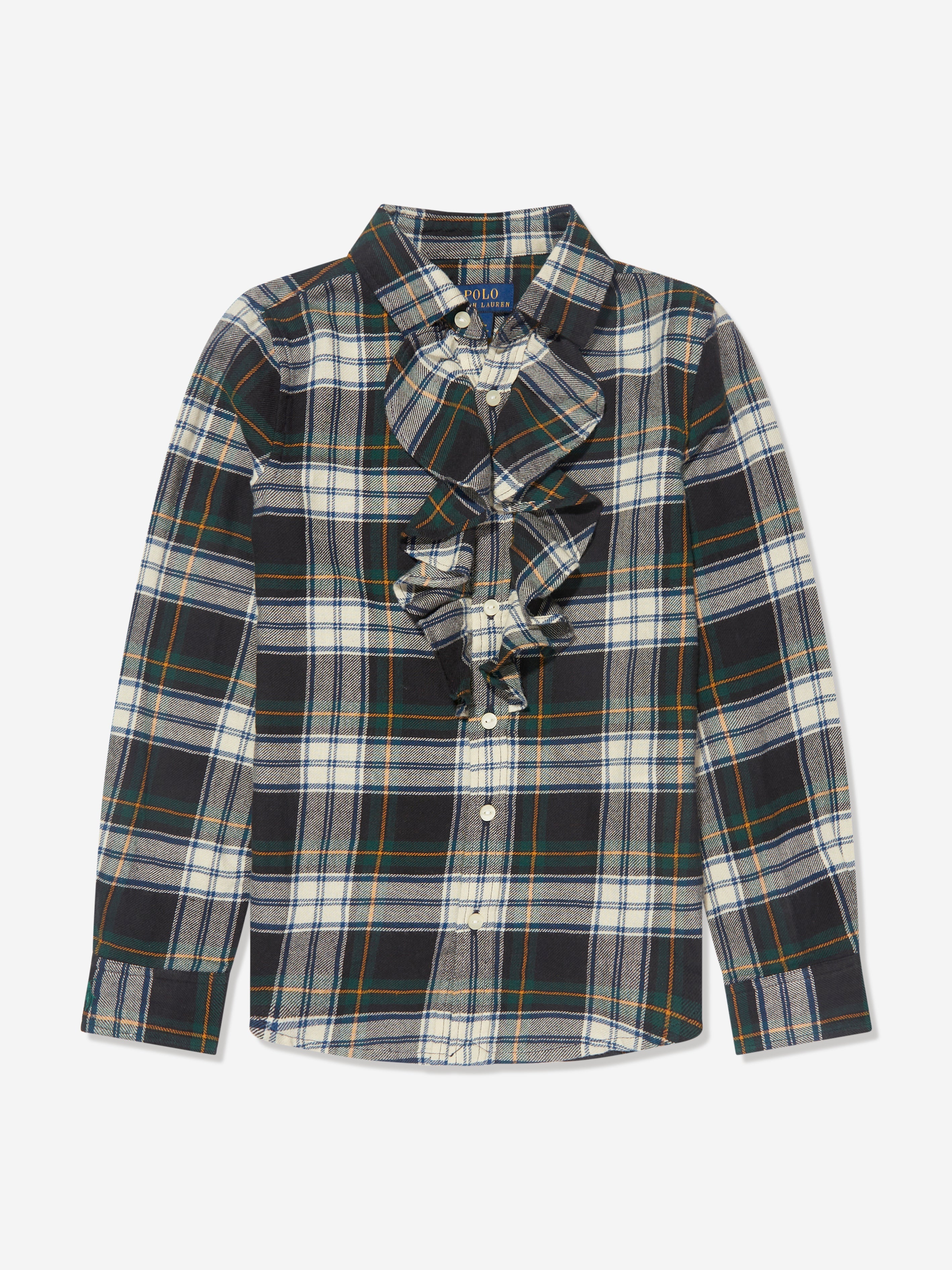 Girls Plaid Ruffle Shirt in Green