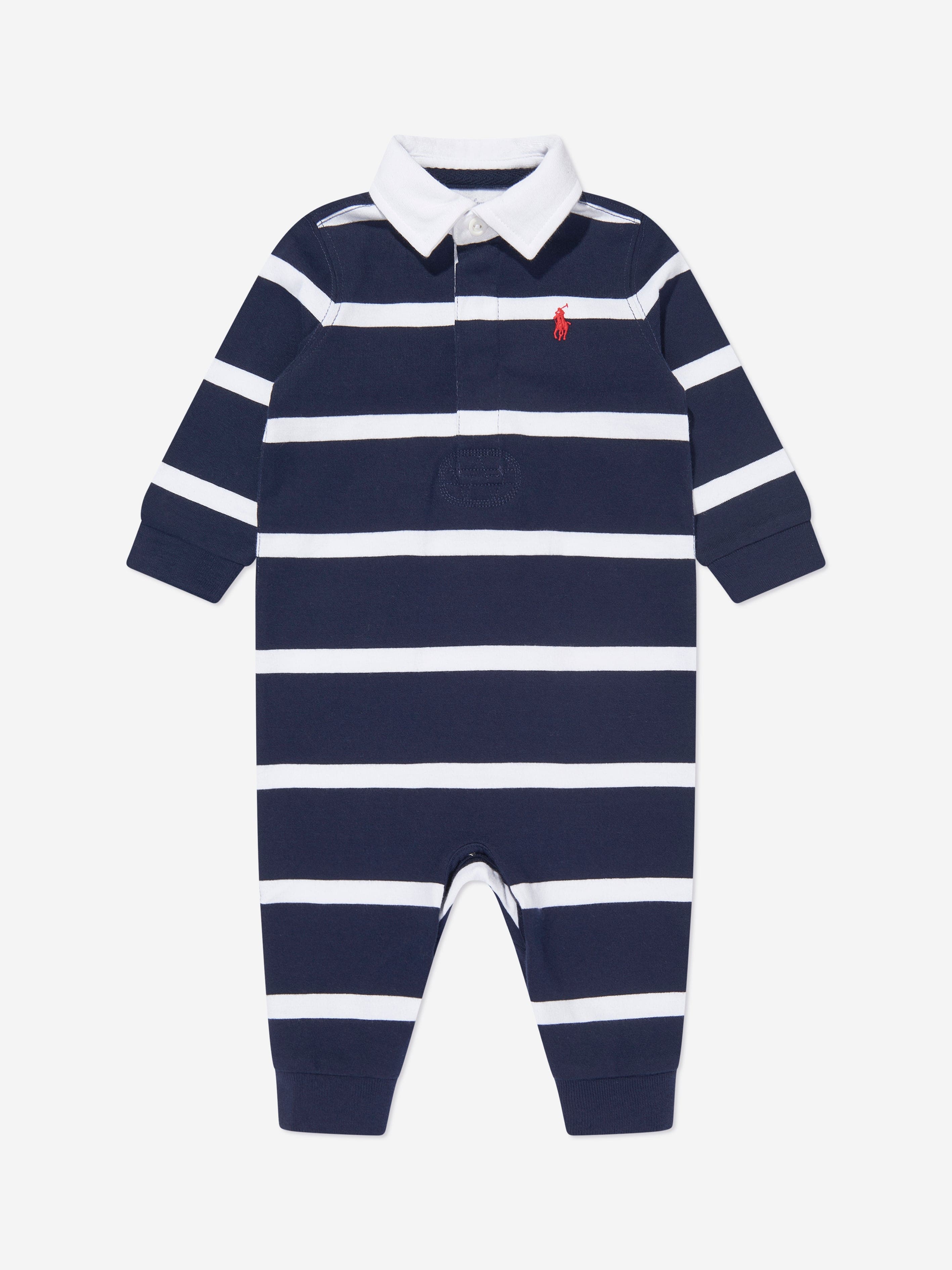 Ralph Lauren Baby Boys Striped Rugby Romper in Navy