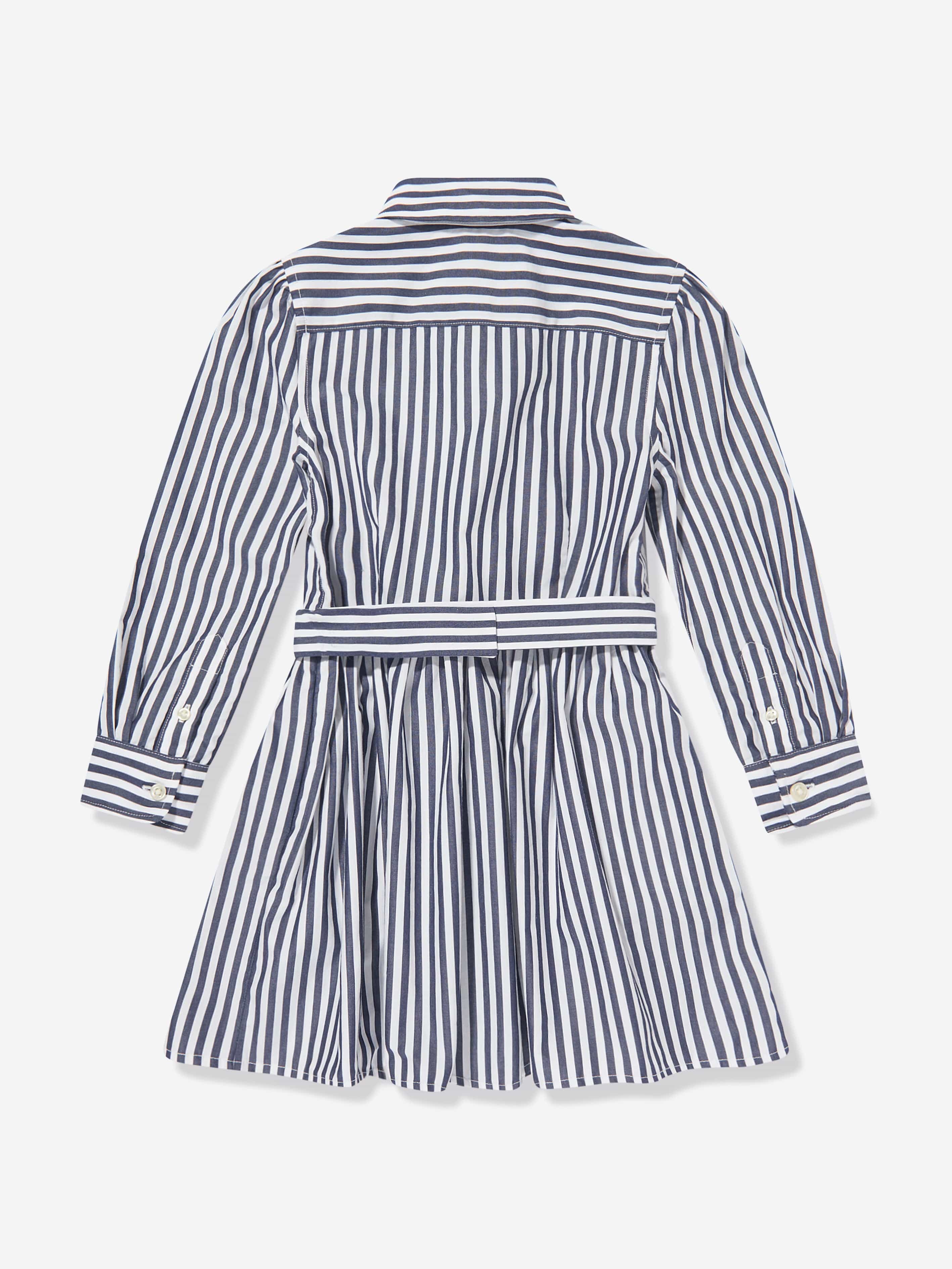 Ralph Lauren Girls Striped Poplin Shirt Dress in Navy