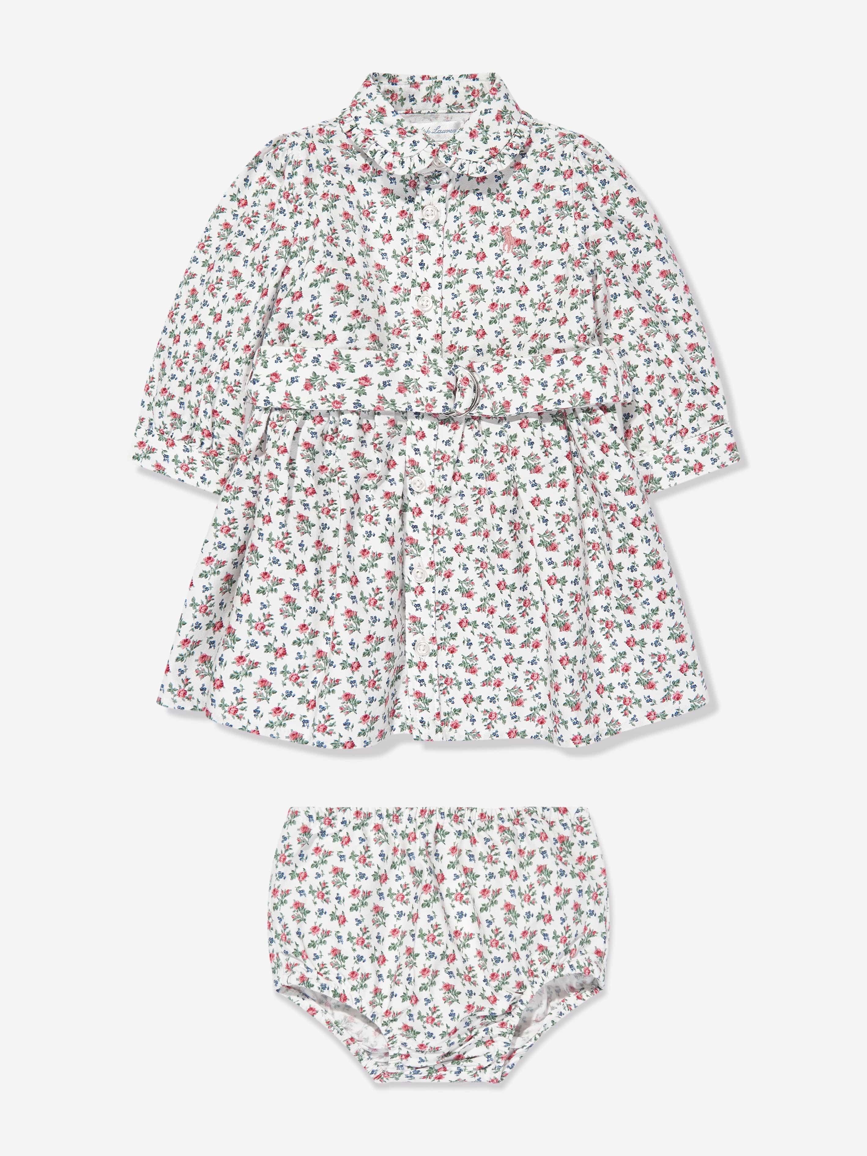 Ralph Lauren Baby Girls Floral Oxford Shirt Dress in Multicolour