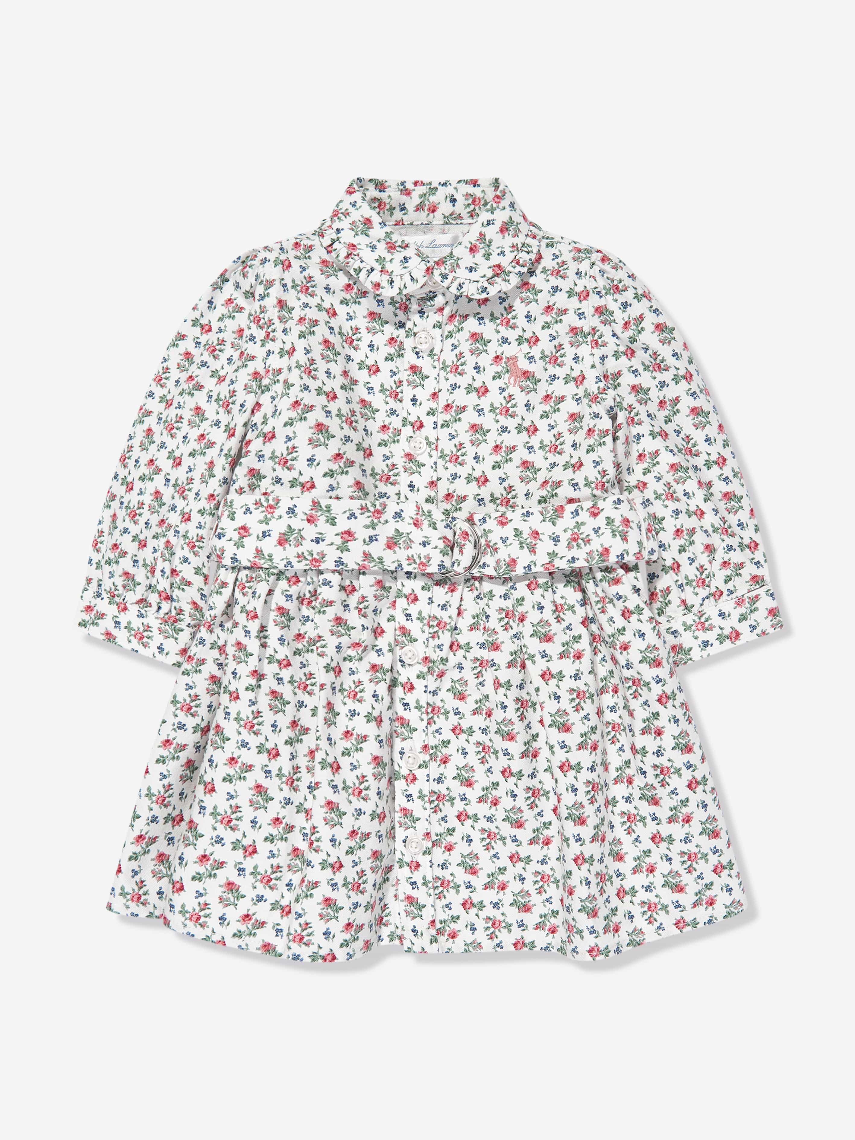 Ralph Lauren Baby Girls Floral Oxford Shirt Dress in Multicolour