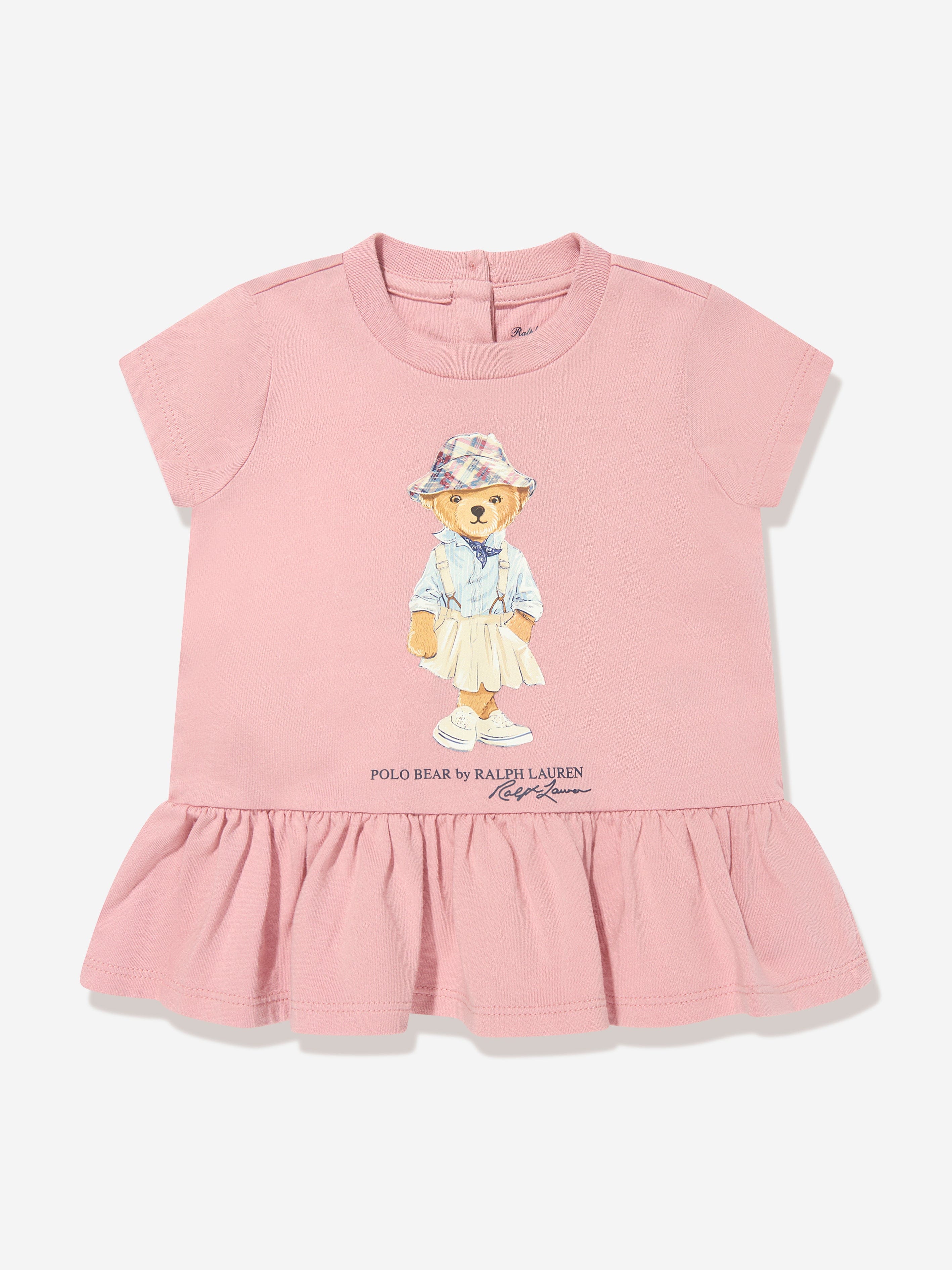 Ralph Lauren Baby Girls Bear Jersey Dress in Pink