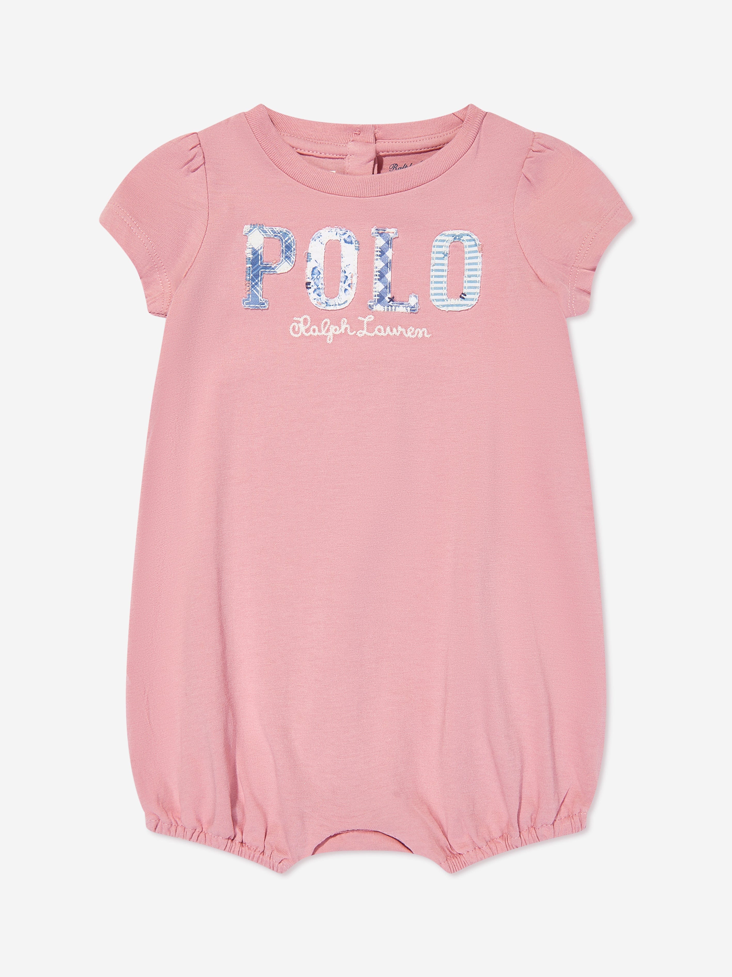 Ralph Lauren Baby Girls Polo Romper in Pink