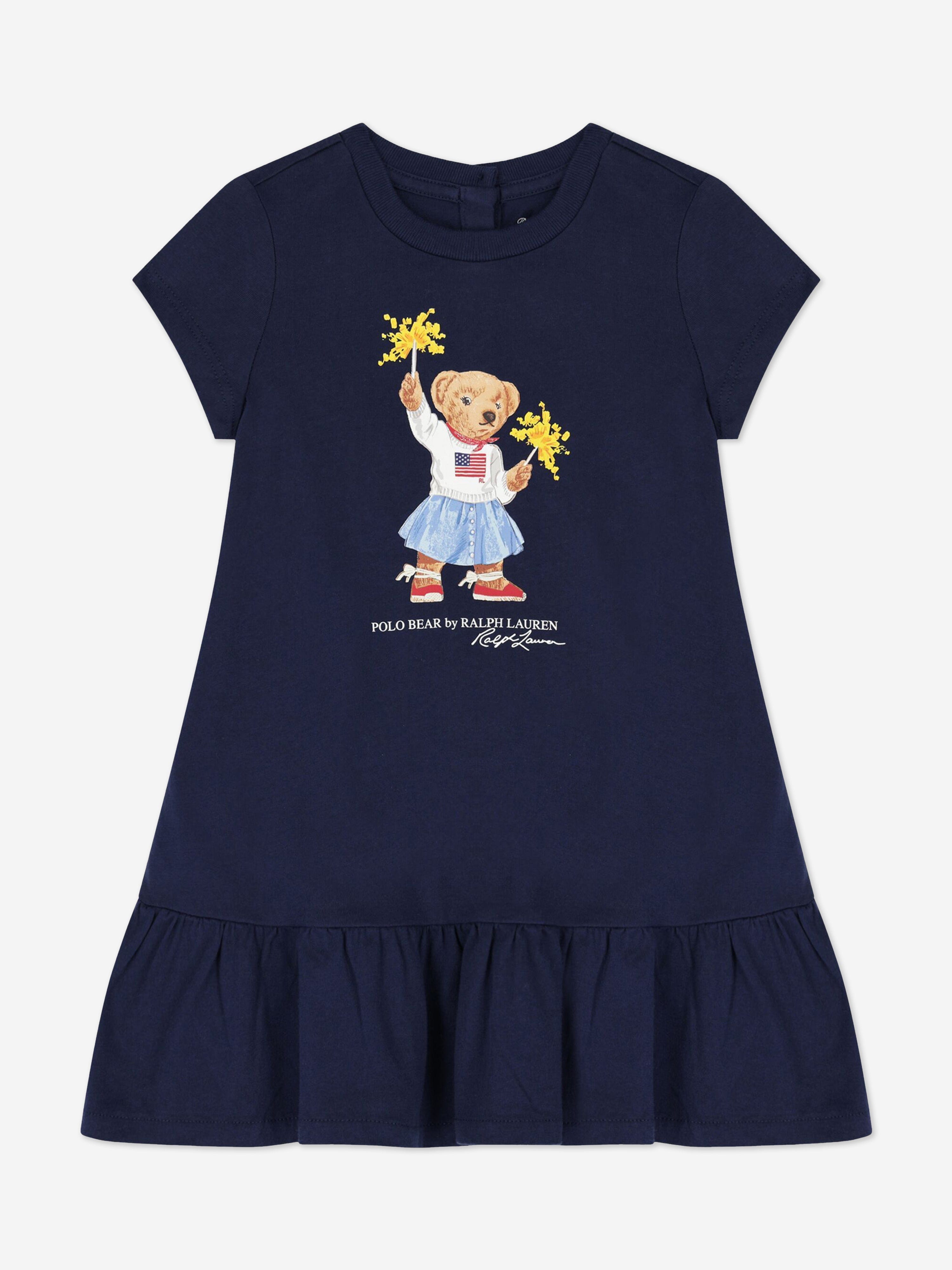 Ralph Lauren Girls Bear Jersey Dress in Navy