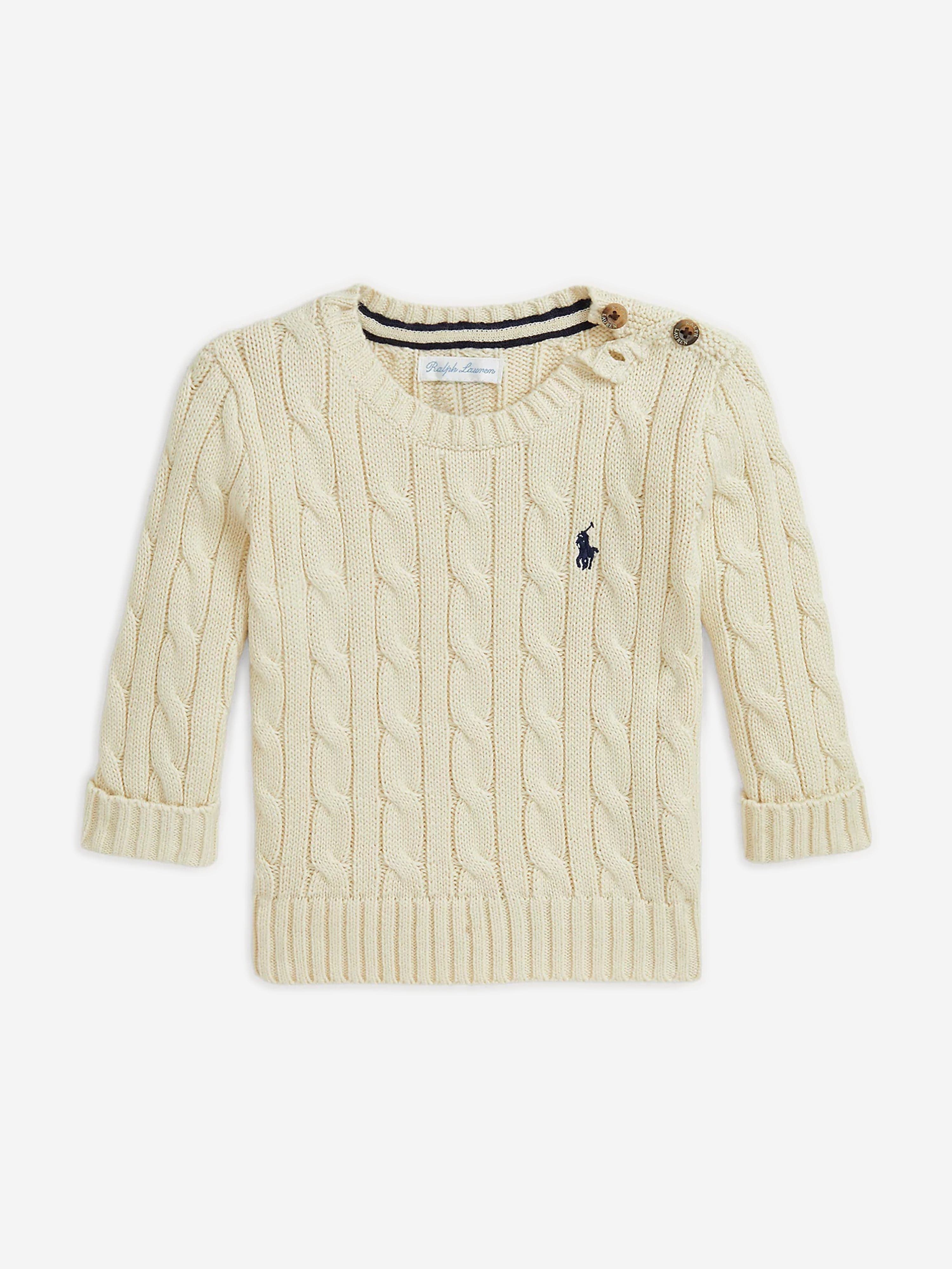 Ralph Lauren Baby Boys Cable Knit Jumper in Ivory