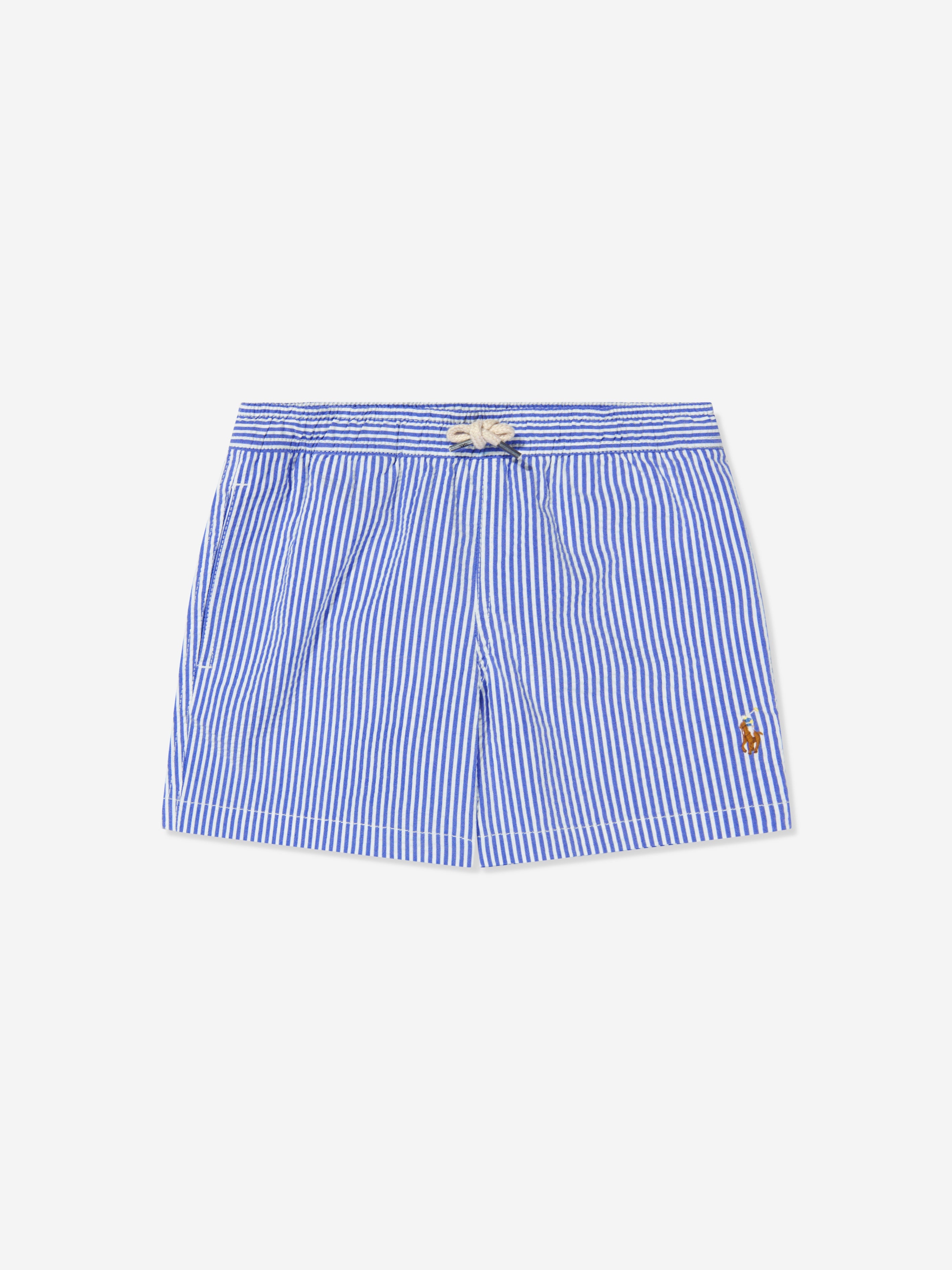 Boys Seersucker Swim Shorts in Blue