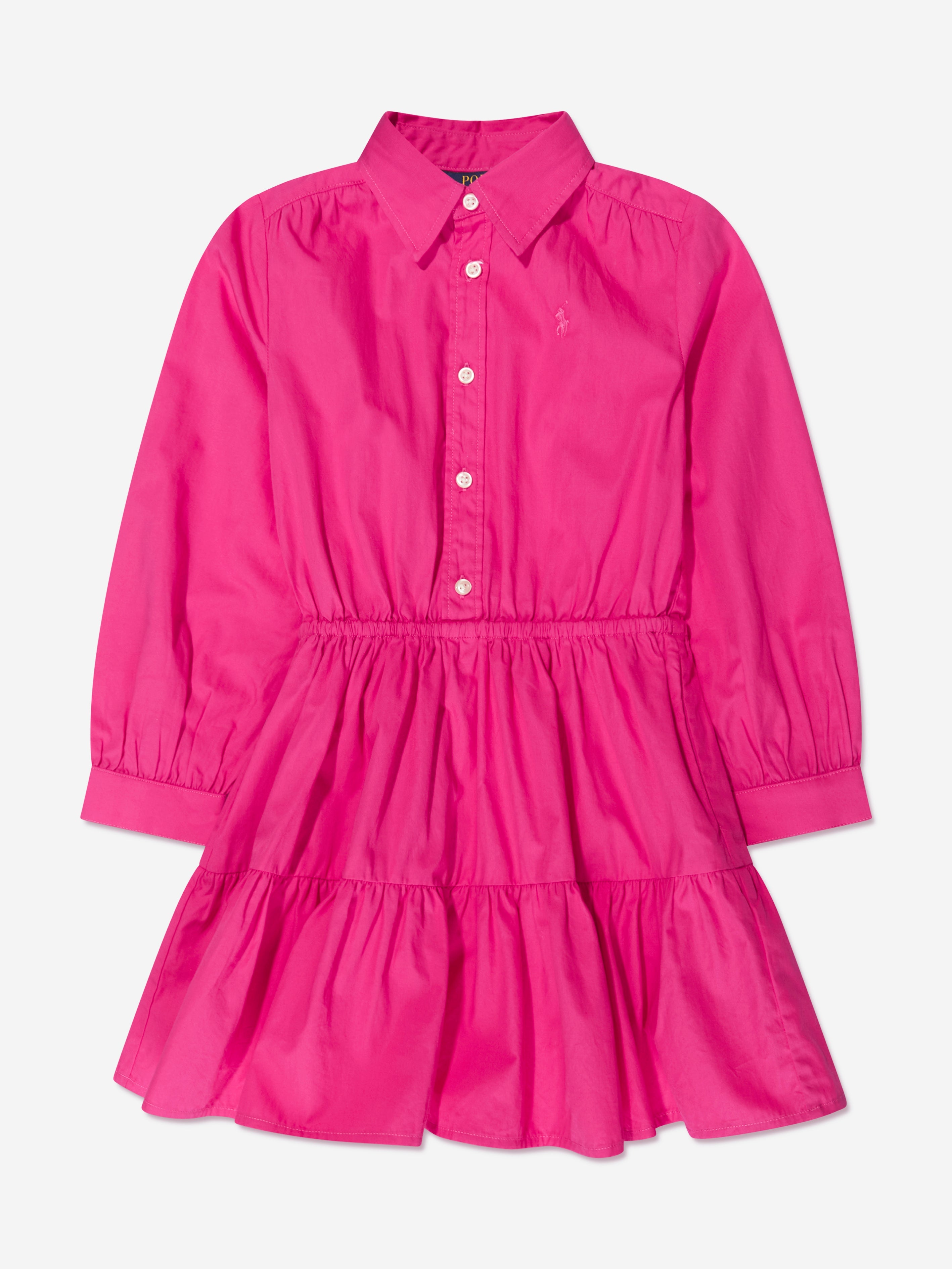 Girls Tiered Shirt Dress in Pink