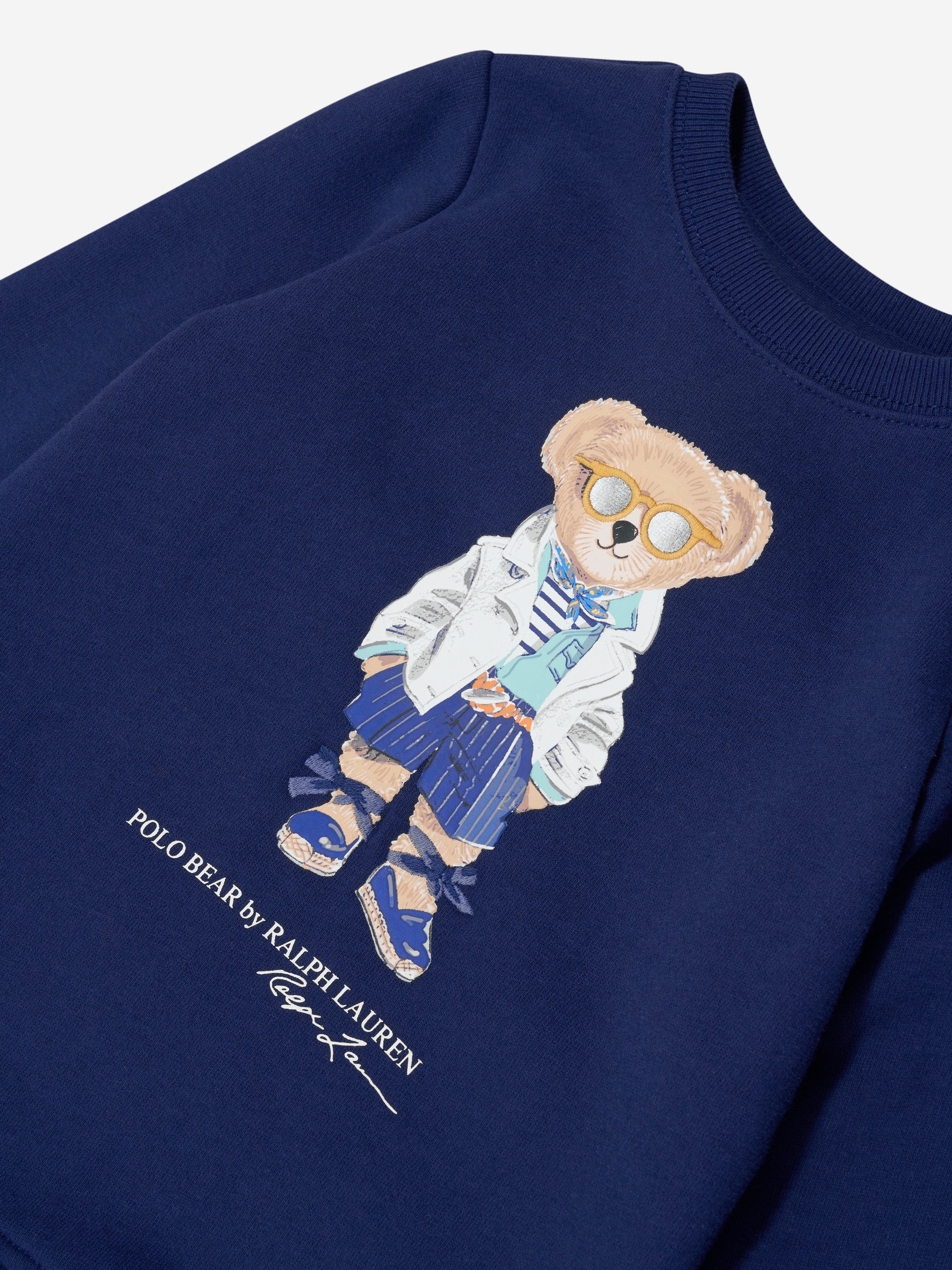 Girls Bear Fleece Dress in Navy