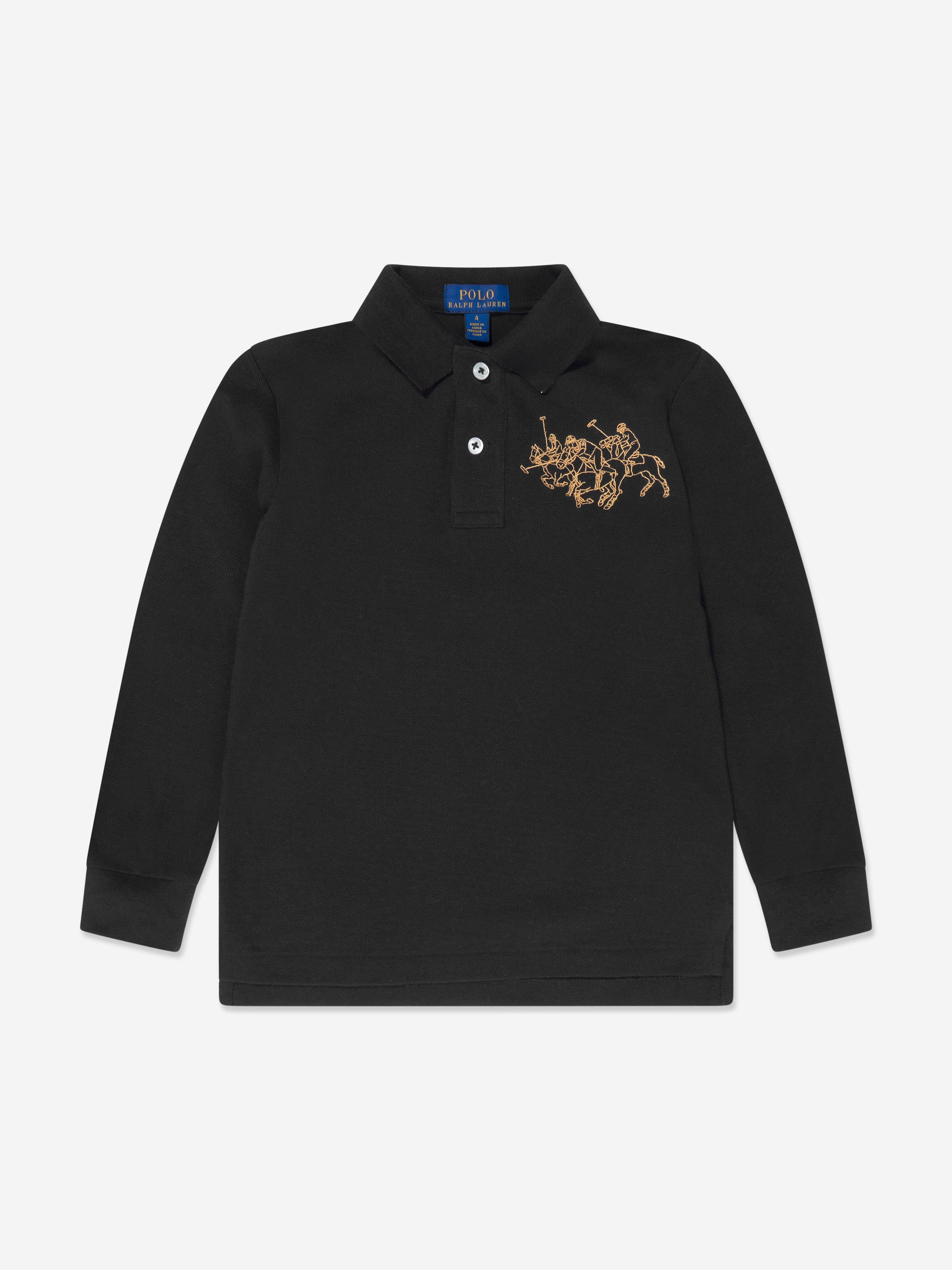 Boys Long Sleeve Polo Shirt in Black