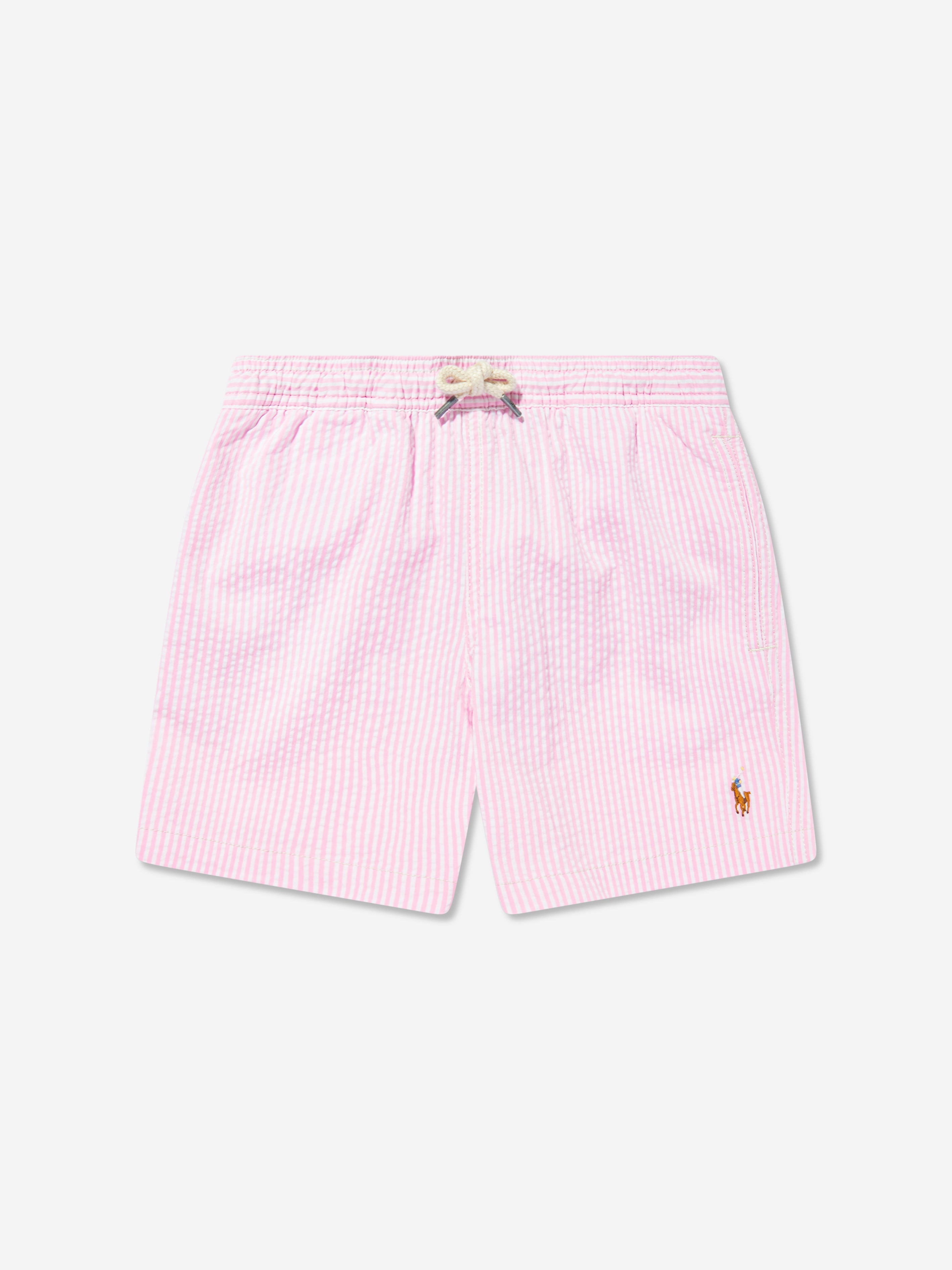 Boys Seersucker Swim Shorts in Pink