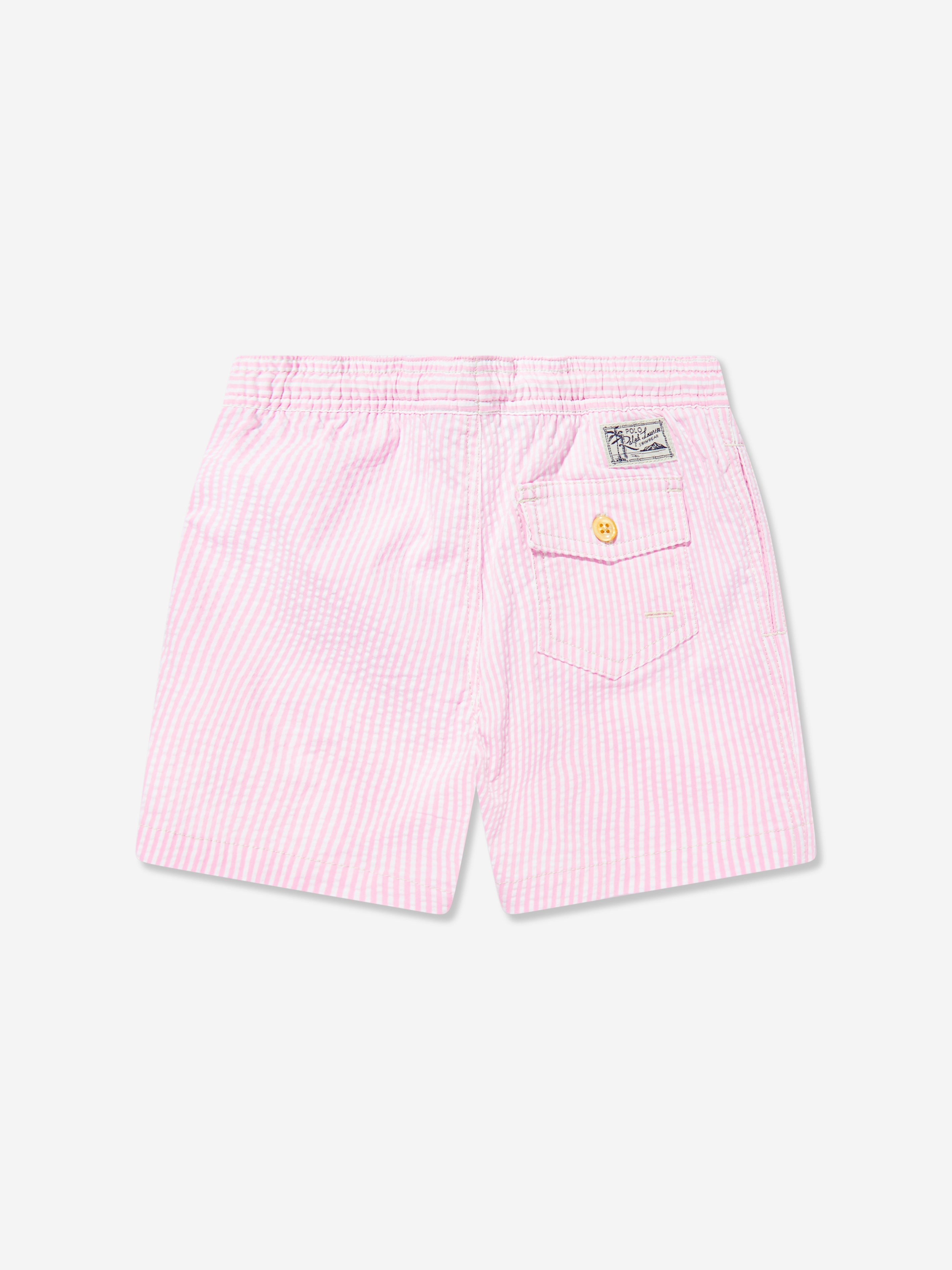 Boys Seersucker Swim Shorts in Pink