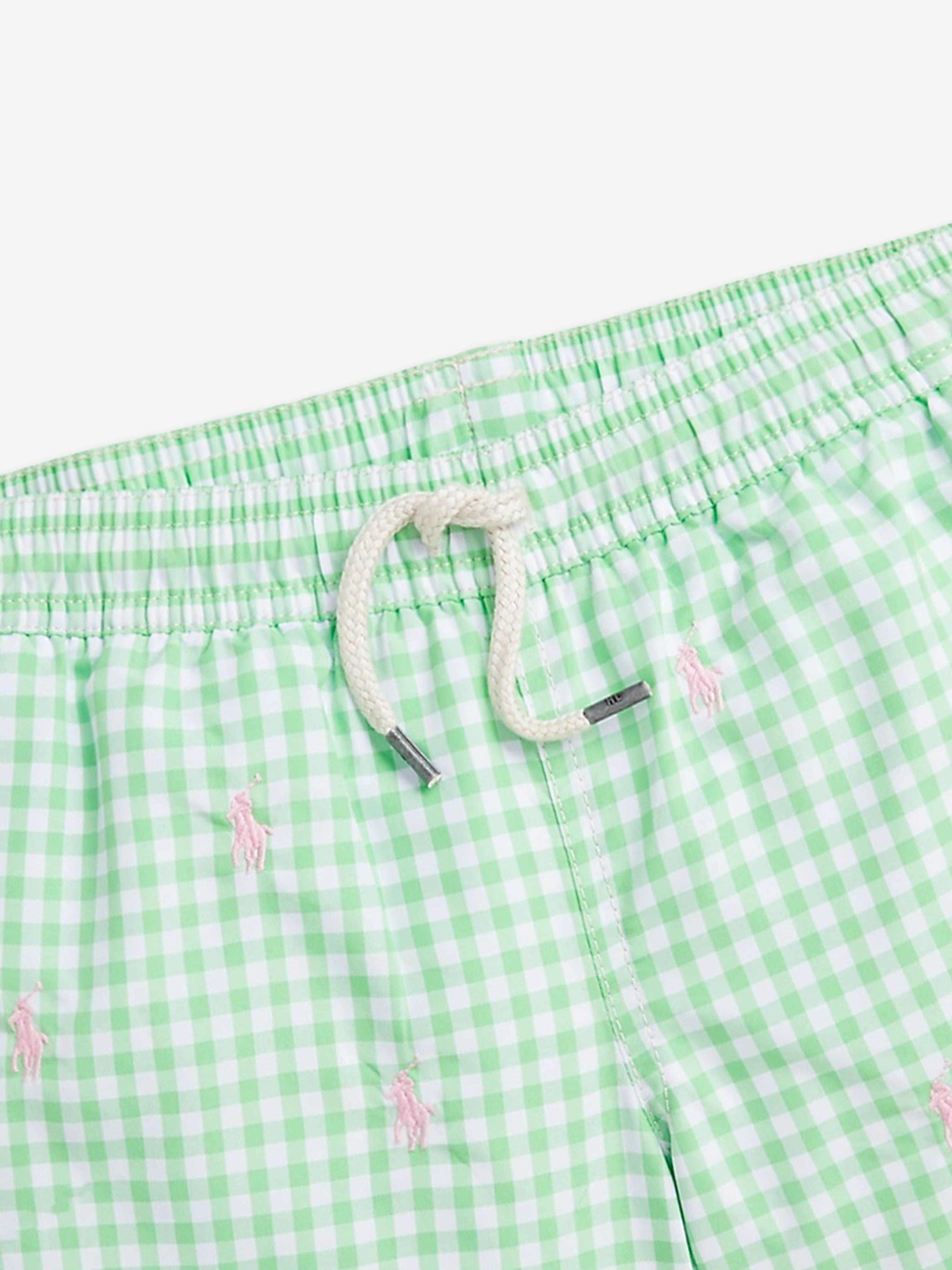 Ralph Lauren Boys Gingham Logo Swim Shorts in Green