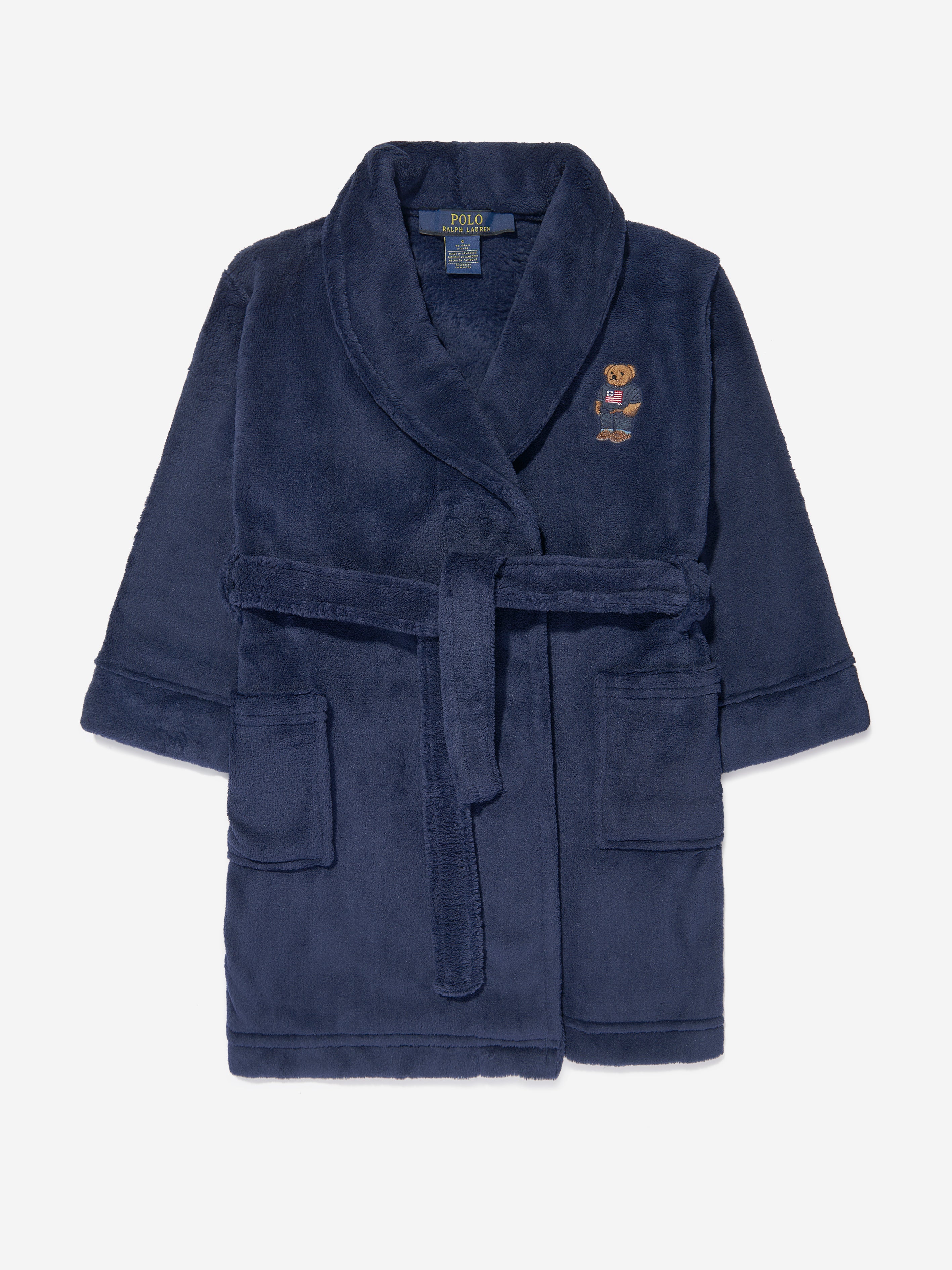 Boys Bear Patch Robe in Navy