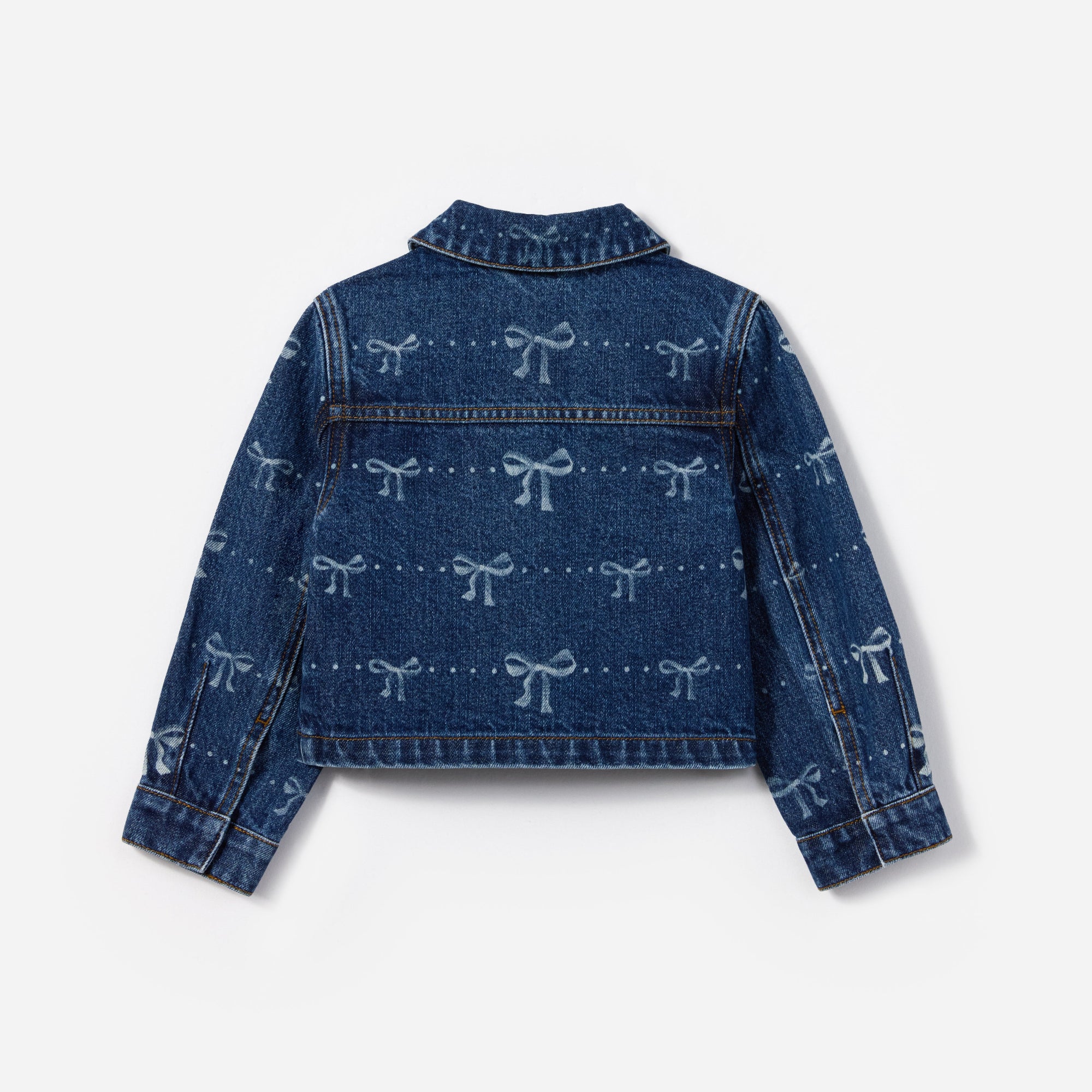 Girls Blue Bow Print Denim Jacket