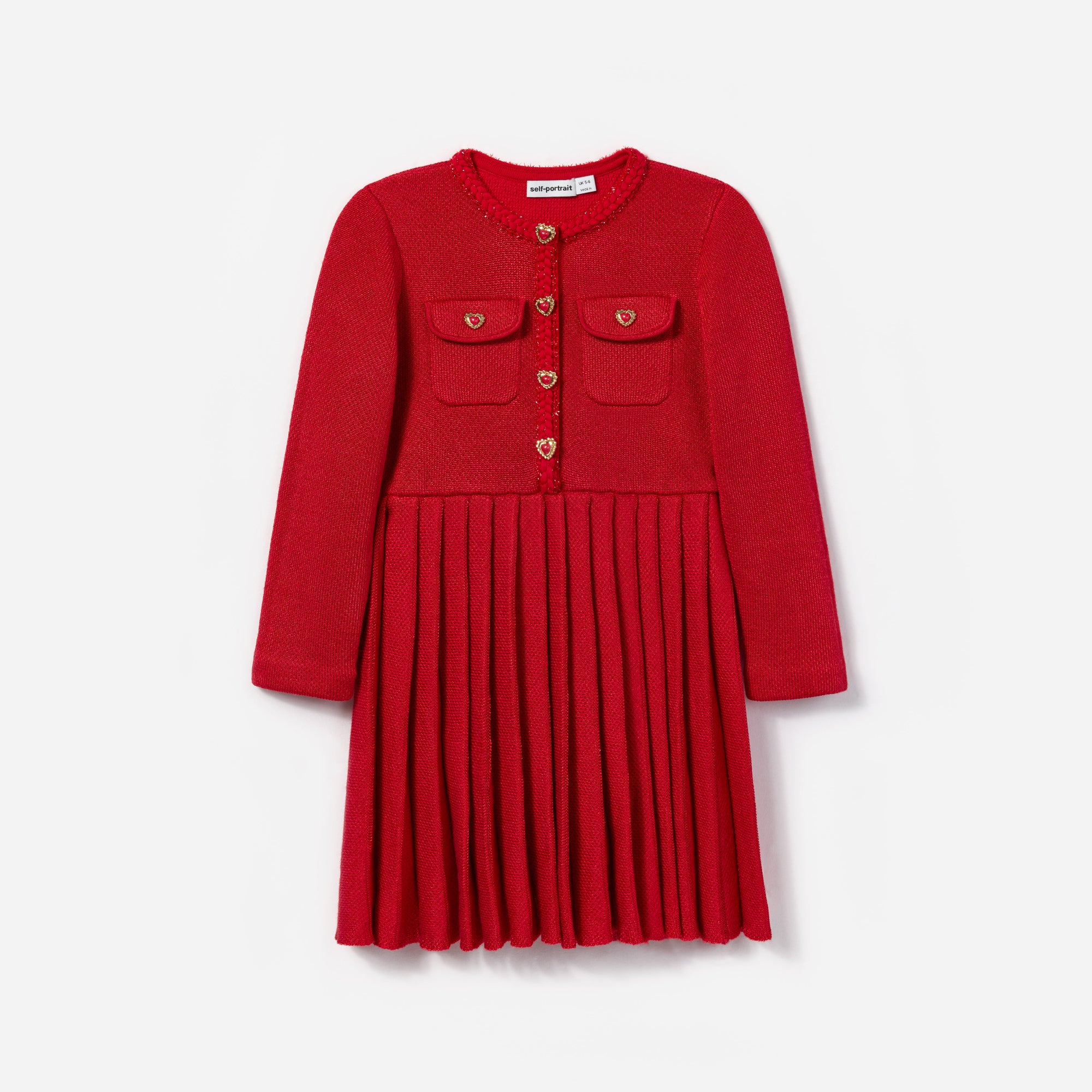 Girls Red Knit Pleated Dress