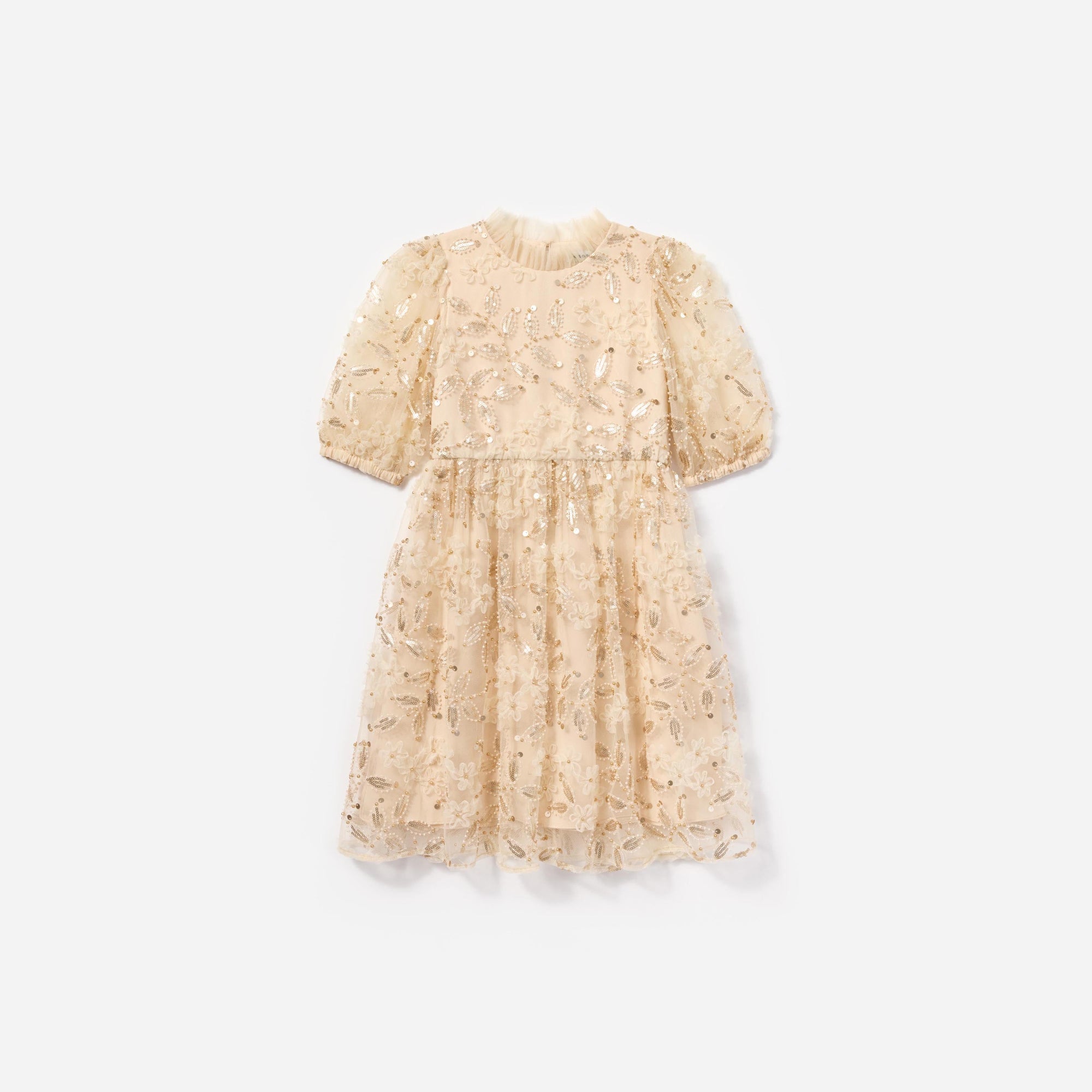 Girls Cream Sequin Tulle Dress