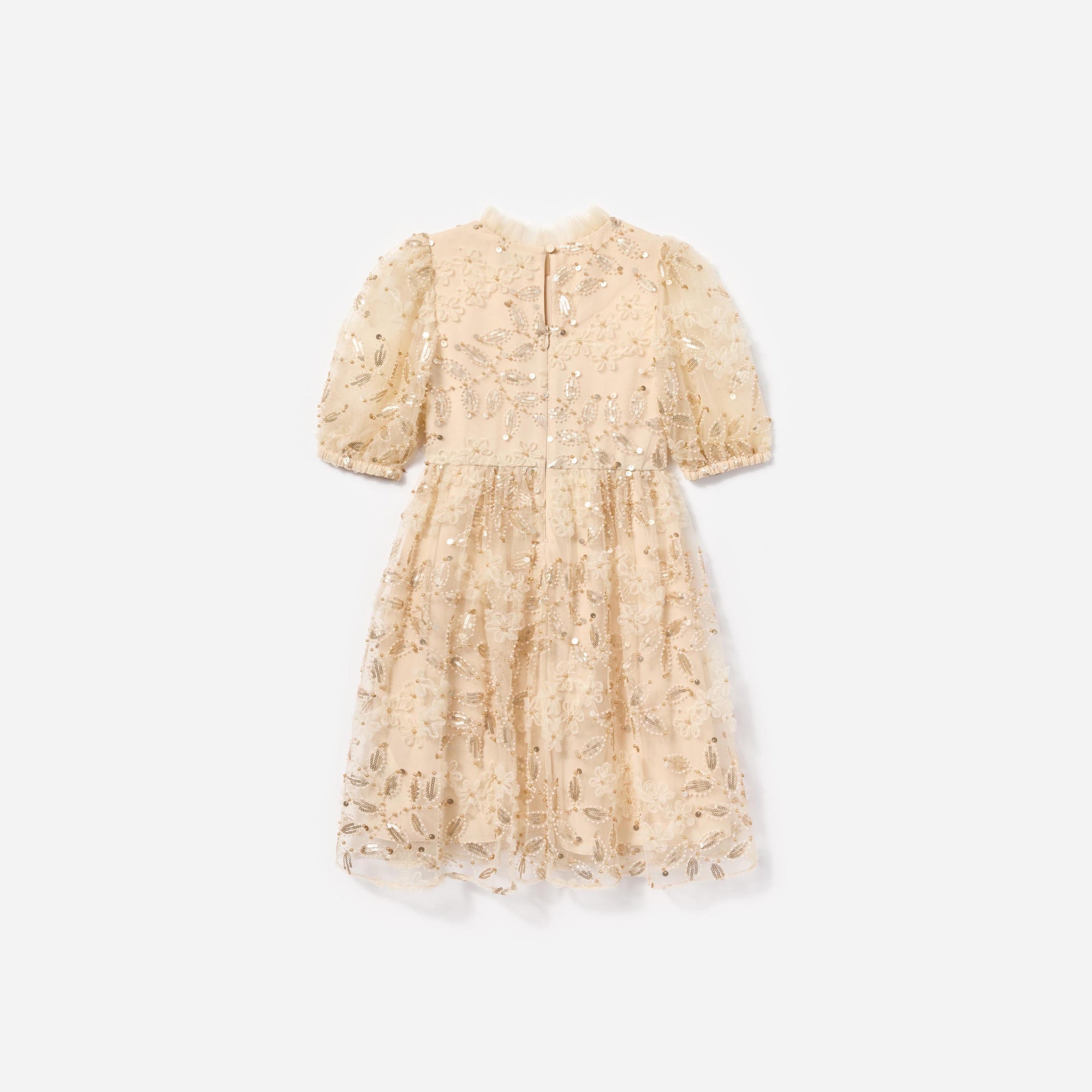 Girls Cream Sequin Tulle Dress