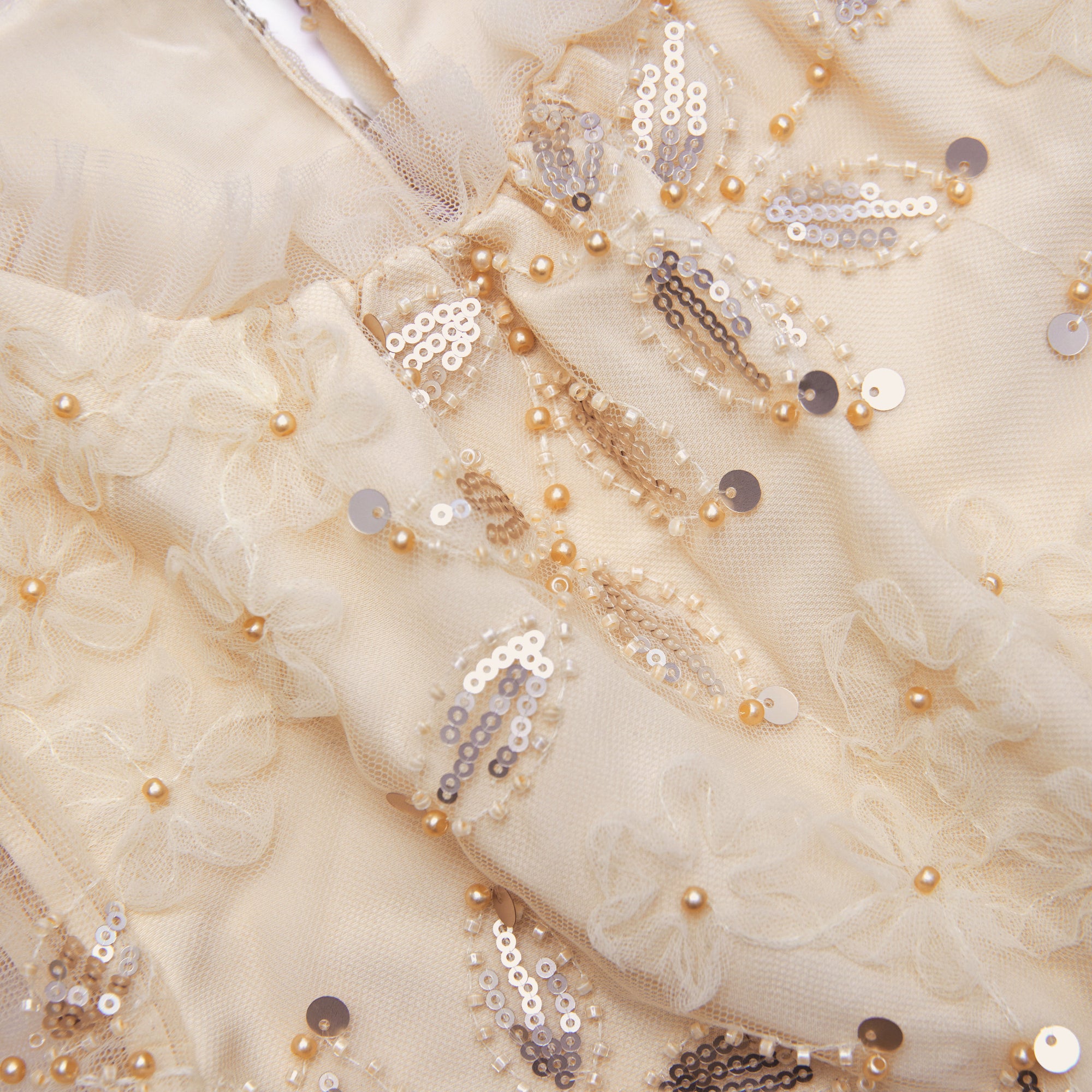 Girls Cream Sequin Tulle Dress