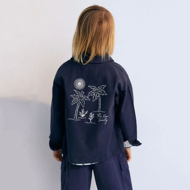 Boys & Girls Navy Embroidered Cotton Jacket