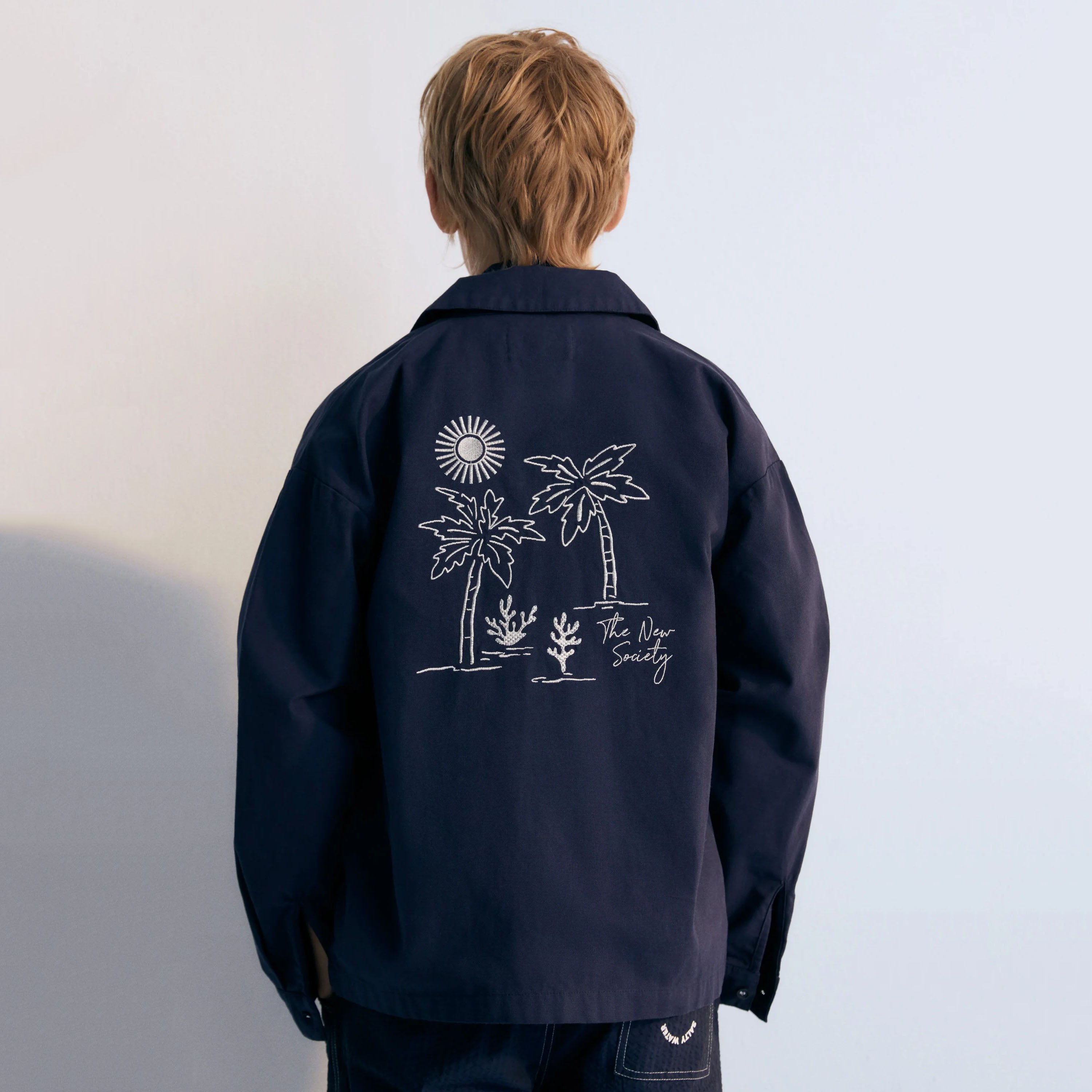 Boys & Girls Navy Embroidered Cotton Jacket